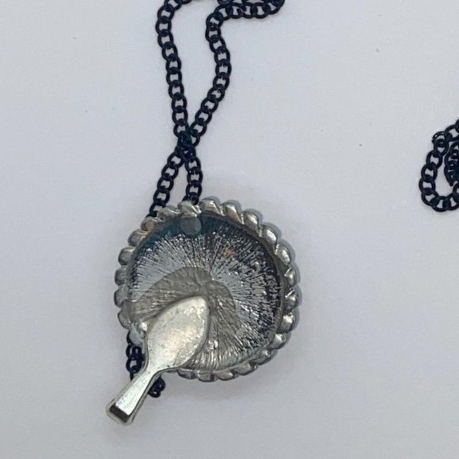 Handmade Silver-Tone Texture Blue Rhinestone Black Necklace Size ONE SIZE - 4 Thumbnail