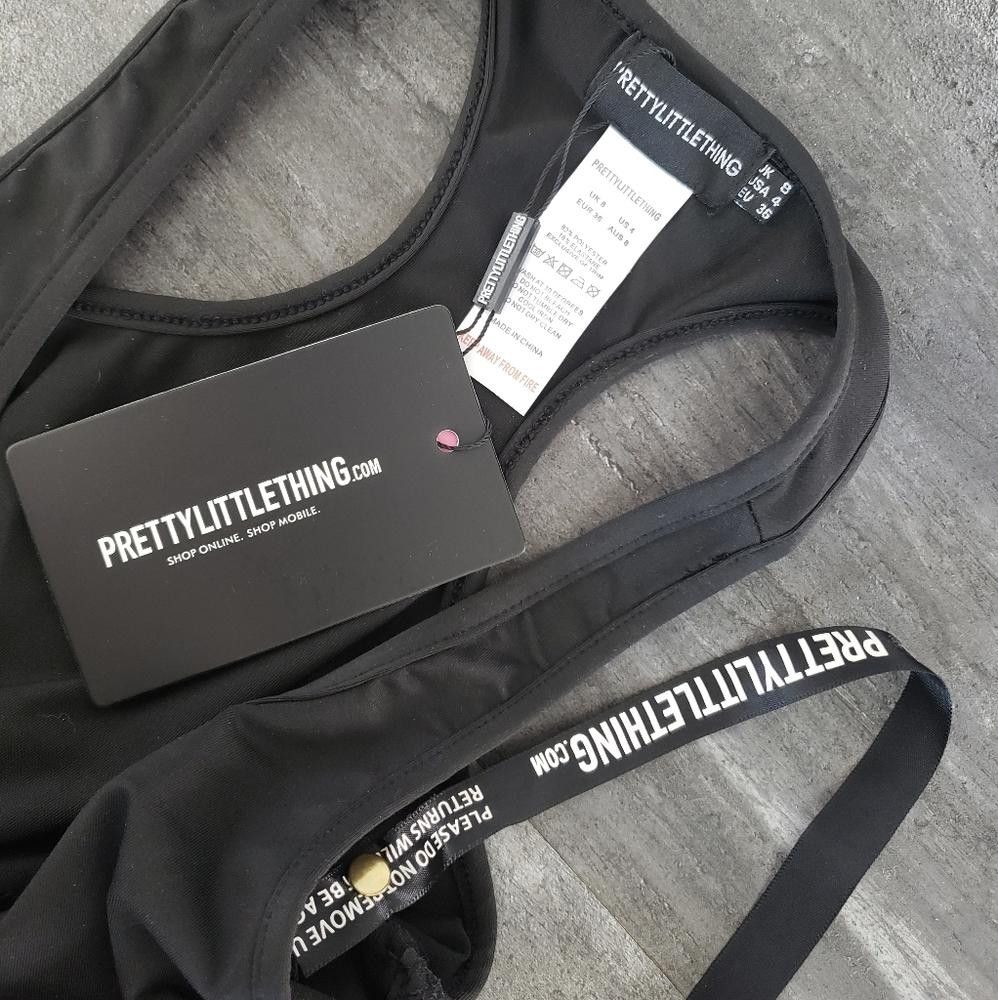 Designer Black White PrettyLittleThing Sport Bra Size ONE SIZE - 3 Thumbnail