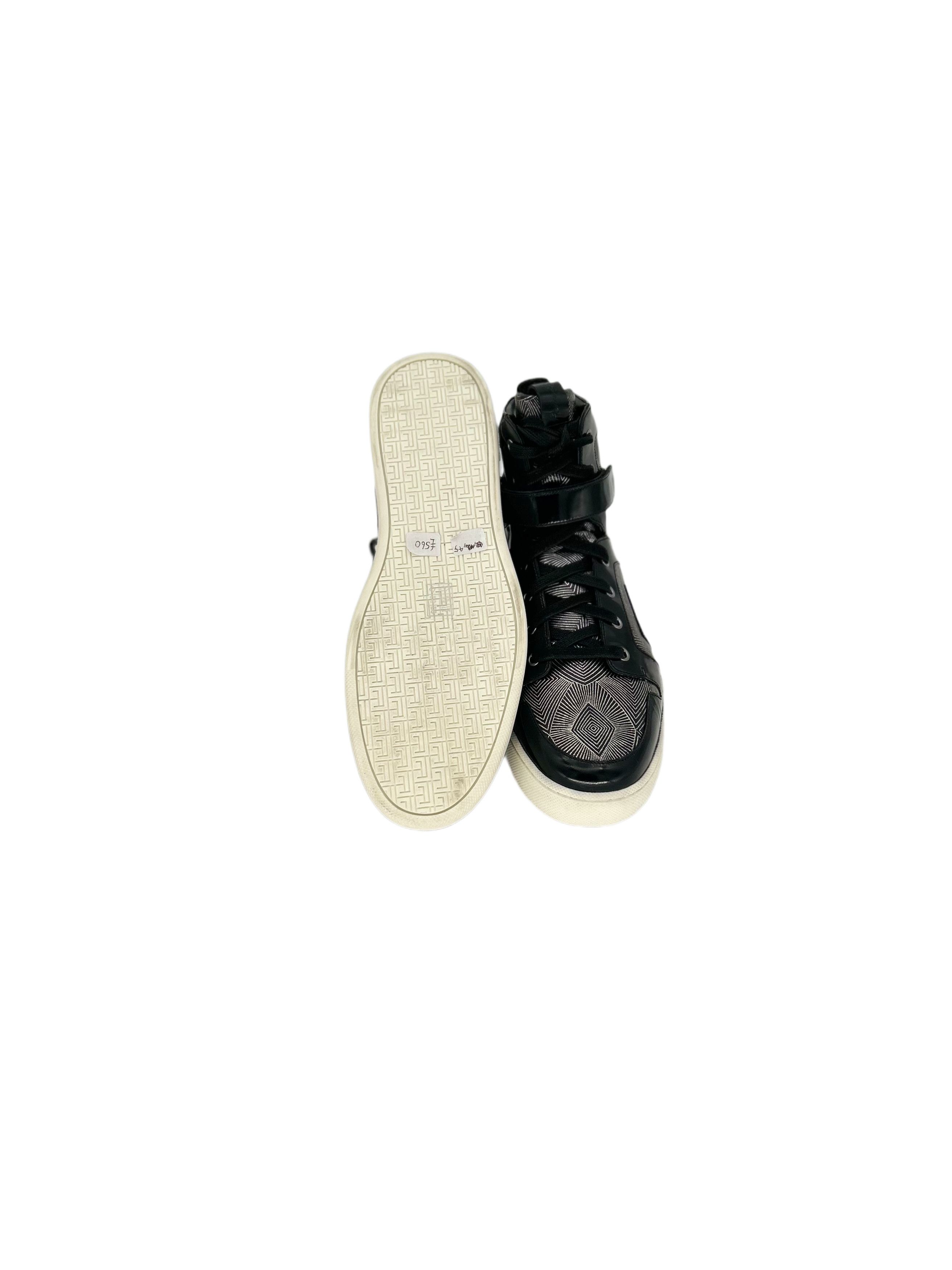 Balmain BALMAIN BLACK & SILVER HIGH TOP TRAINERSWITHGEOETRIC PATTERN Size US 12 / EU 45 - 6 Thumbnail