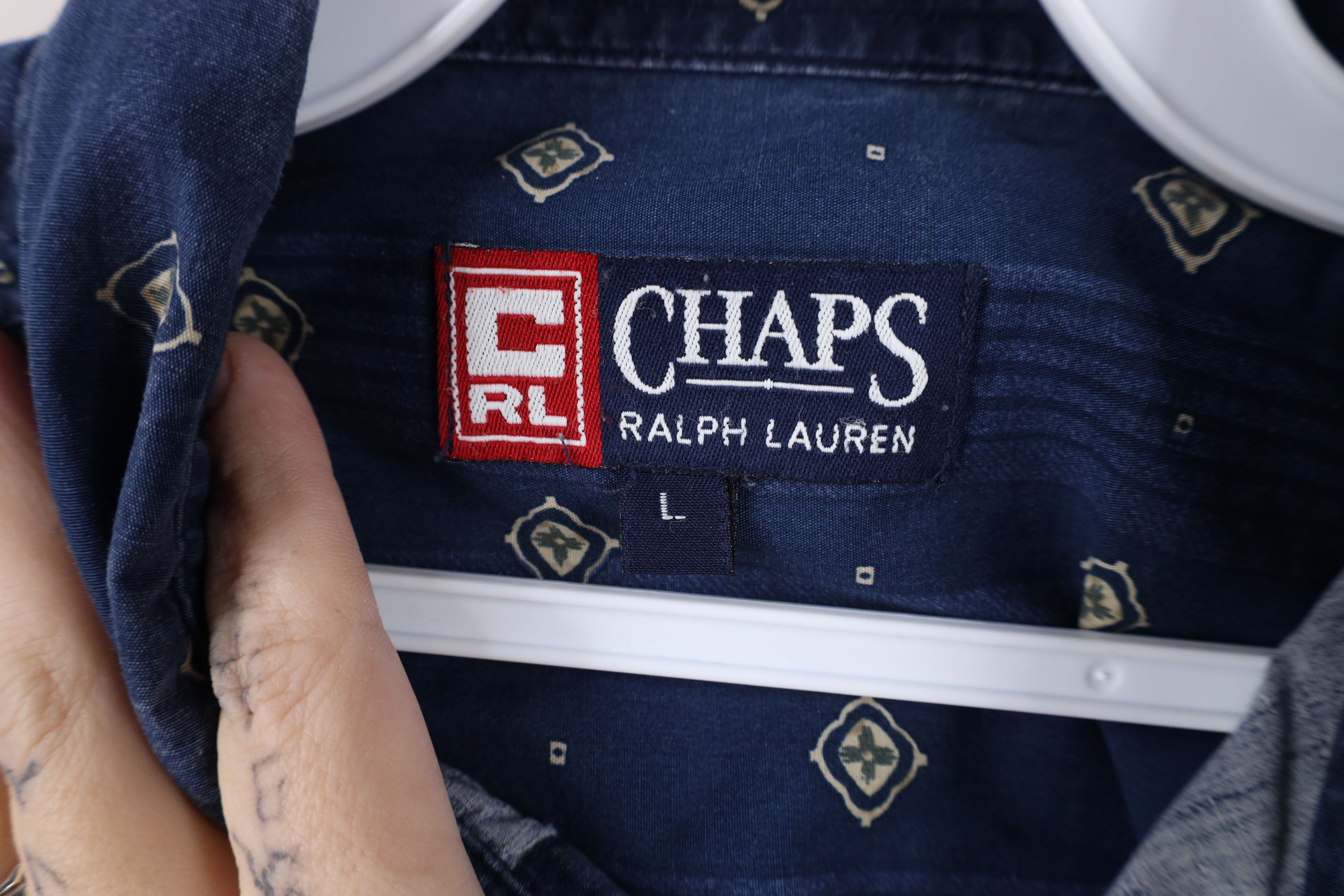 Ralph Lauren × Vintage Vintage 90s Chaps Ralph Lauren Geometric Collared Shirt Size US L / EU 52-54 / 3 - 8 Thumbnail