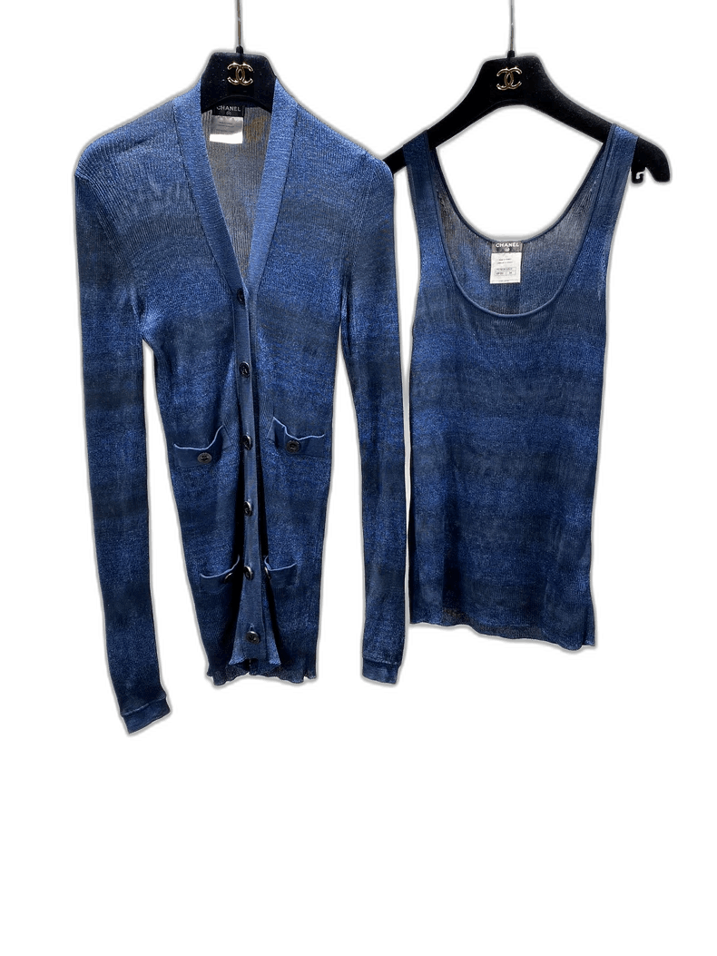 Chanel Chanel Striped Knit Cardigan and Tank Set -2505 Size US S / EU 44-46 / 1 - 1 Thumbnail
