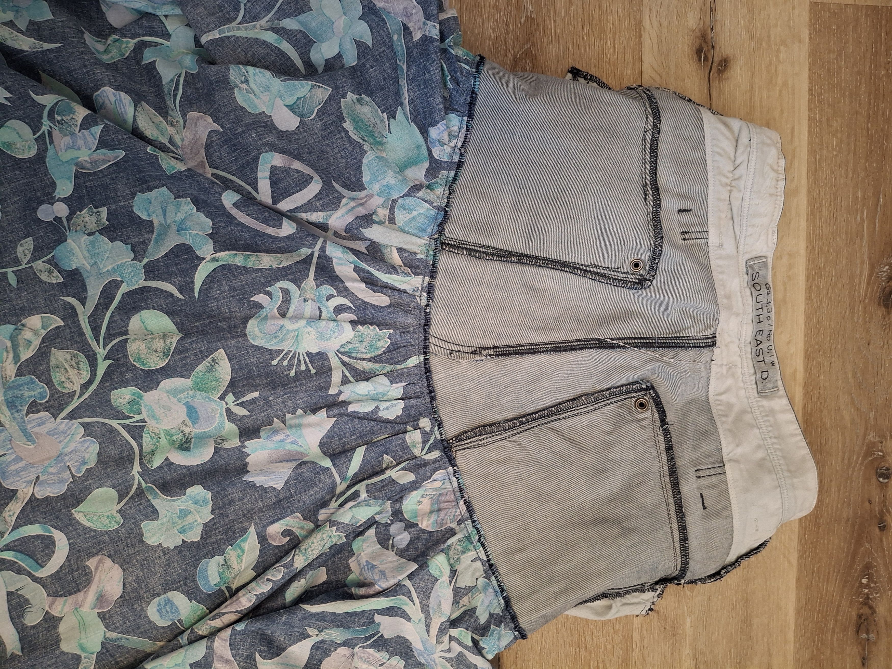 G-Star One of One Reworked G-Star Blue Denim Floral Skirt Size 33" - 15 Thumbnail