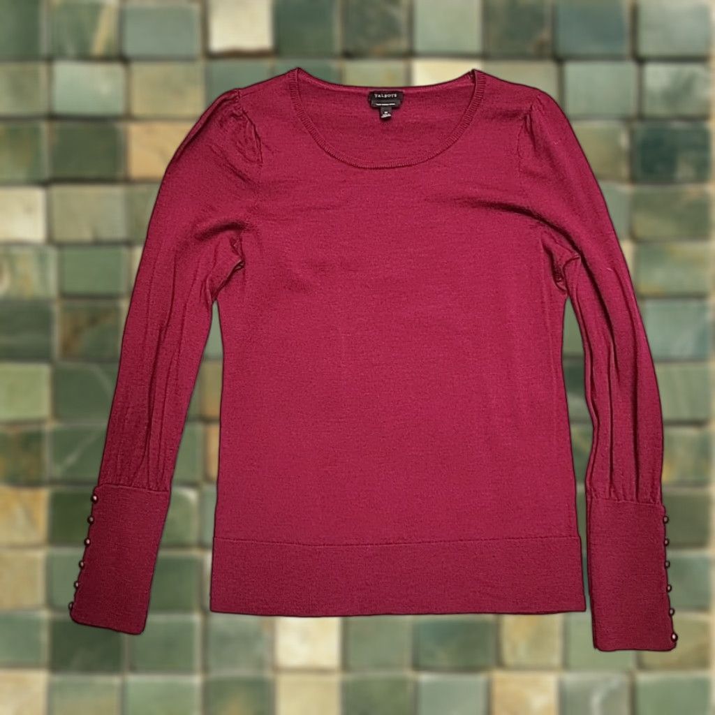 Talbots Talbots Sweater Womens Medium Purple 100% Merino Wool Crew Neck Pullover Knit Ribbed Solid Casual Womens Size M / US 6-8 / IT 42-44 - 1 Thumbnail