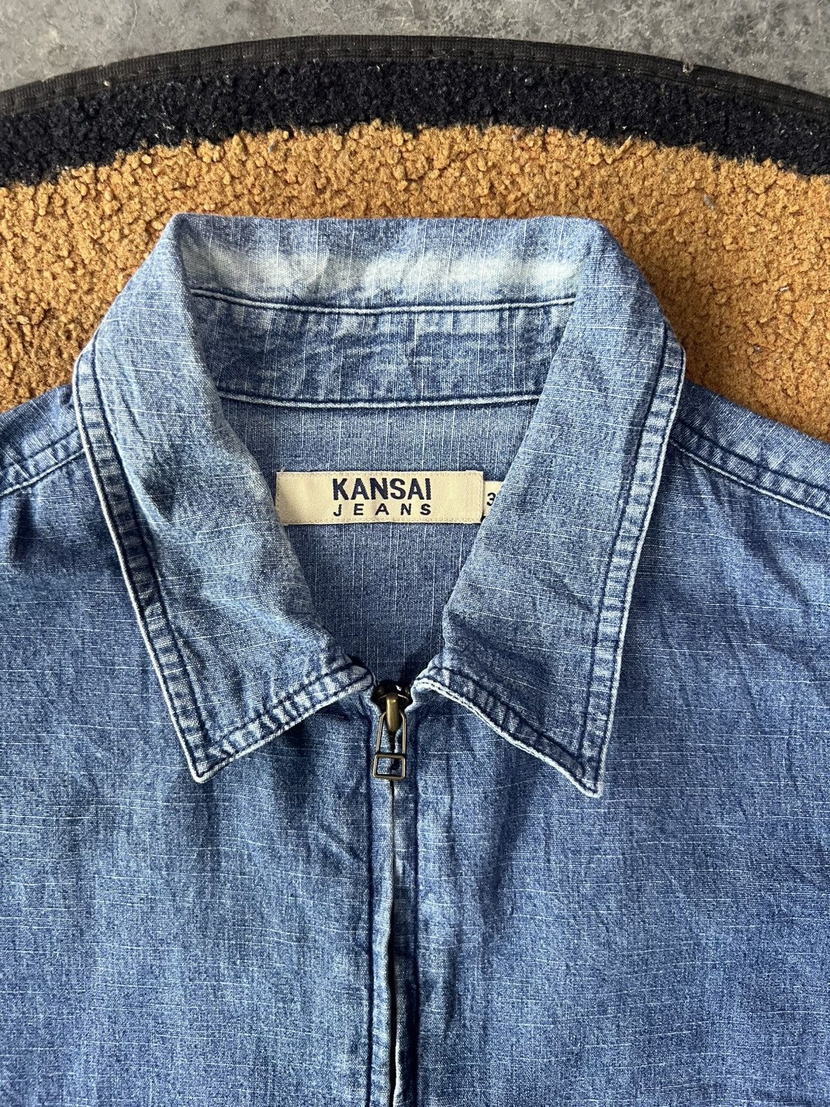 Kansai Yamamoto 🔥Kansai Jeans Zipper Short Sleeve Denim Shirt Size US XXL / EU 58 / 5 - 11 Thumbnail