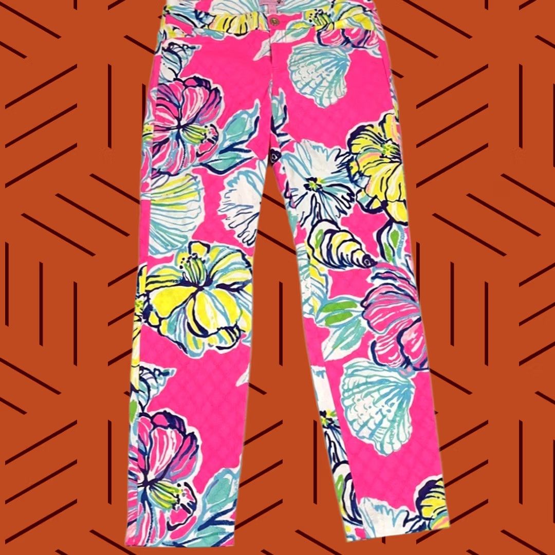 Lilly Pulitzer VINTAGE Lilly Pulitzer Kelly Ankle Pants Sz 8 W30 I28 Pink Floral Preppy Beach Womens Size 30" / US 8 / IT 44 - 1 Thumbnail