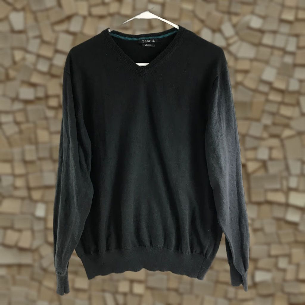 George George Sweater Mens Size XL Black Pullover V-Neck Wool Blend Long Sleeve Size US XL / EU 56 / 4 - 1 Thumbnail