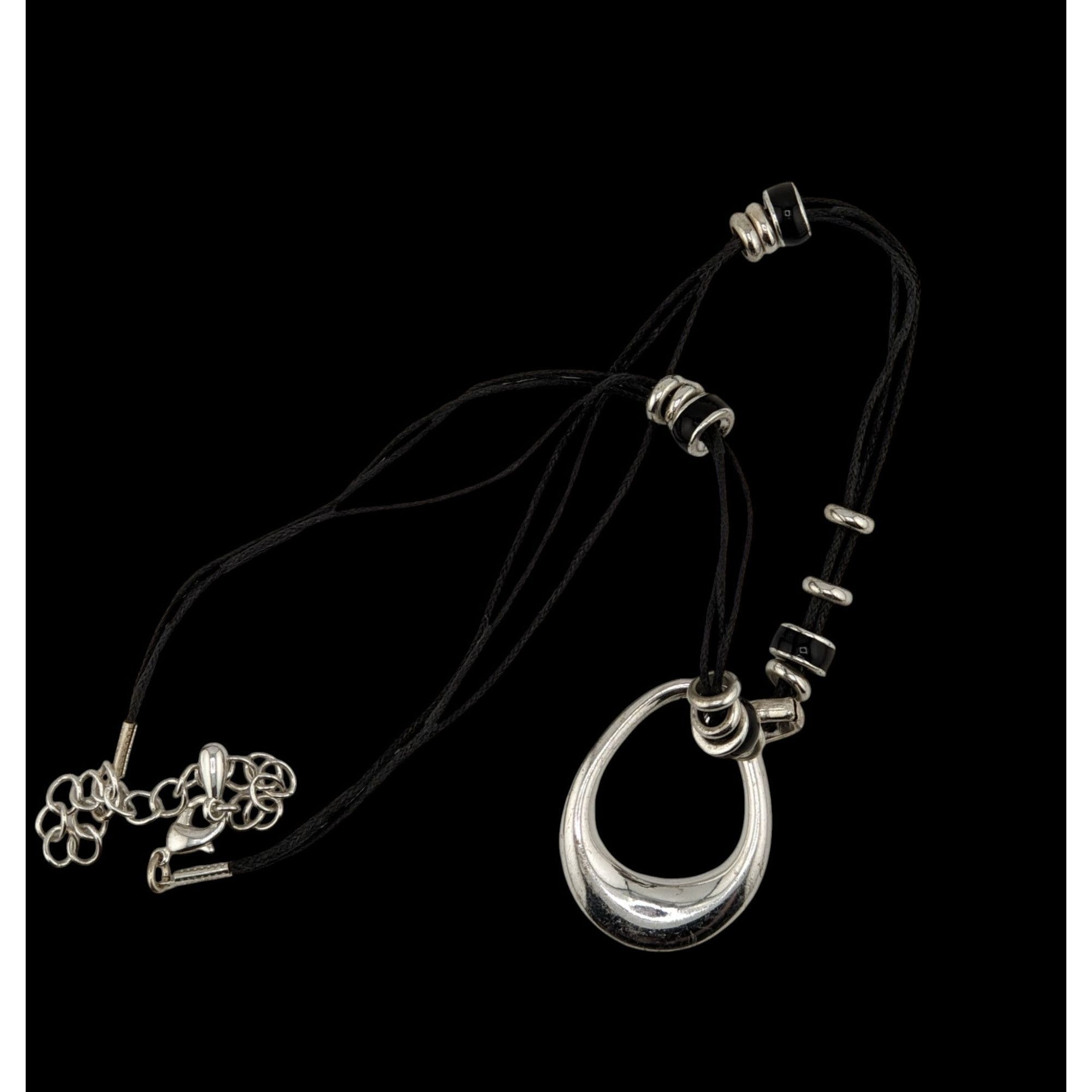 Other Modern Teardrop Silver-Tone Pendant Necklace With Black Cord Size ONE SIZE - 3 Thumbnail