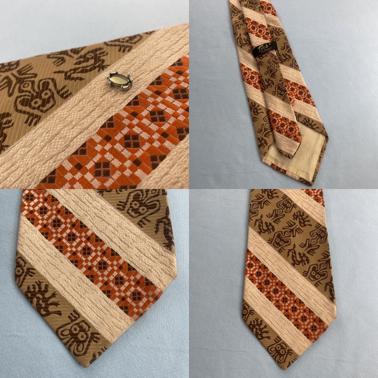 Vintage VINTAGE Necktie Ties+ Dacron ExtraWide Kipper 4.5" Tribe Brown Orange TieTac Men Tie Size ONE SIZE - 9 Thumbnail