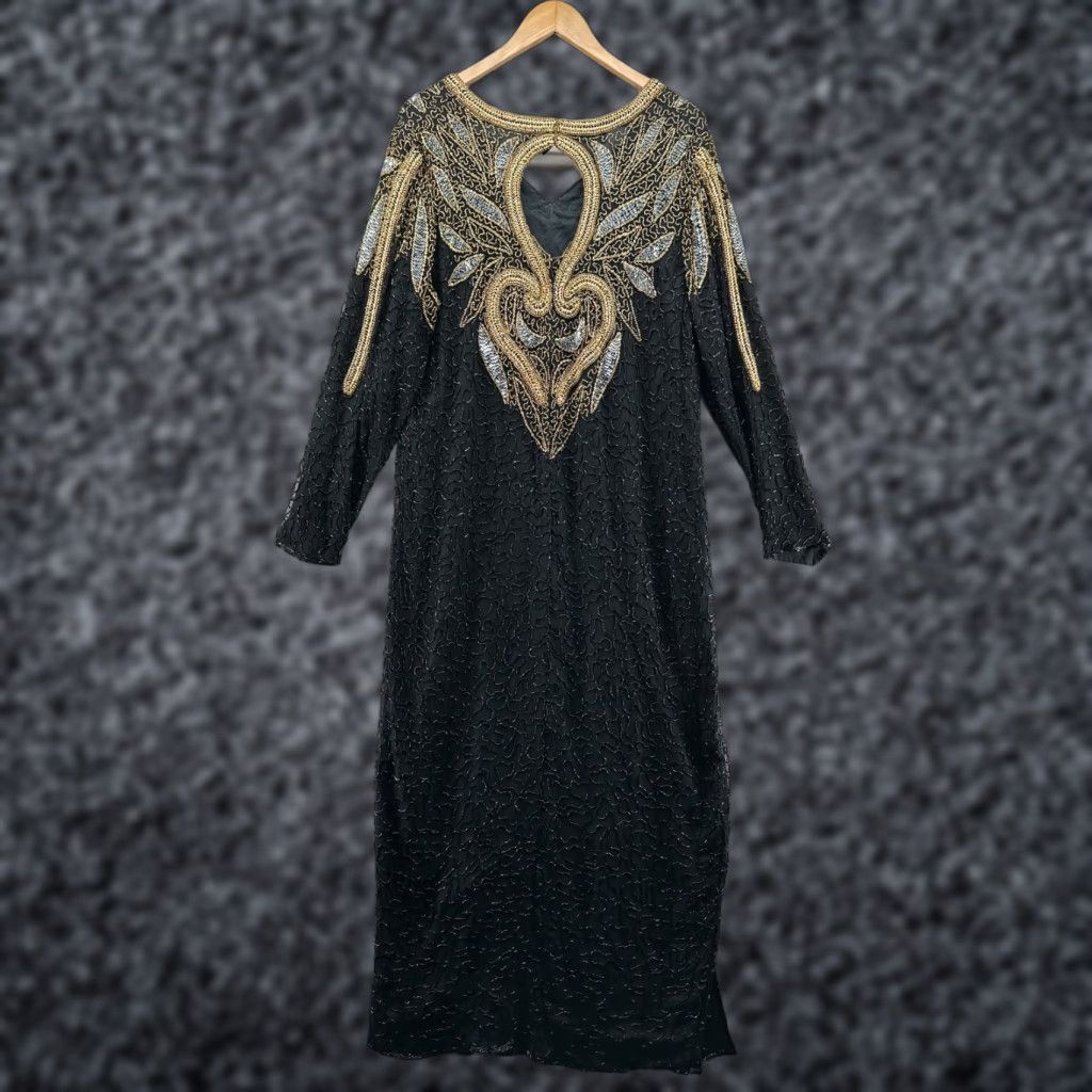 Vintage Jewel Queen Maxi Dress Black Women's Size 0 Silk Beaded Long Sleeve Evening Gown Size XS / US 0-2 / IT 36-38 - 1 Thumbnail