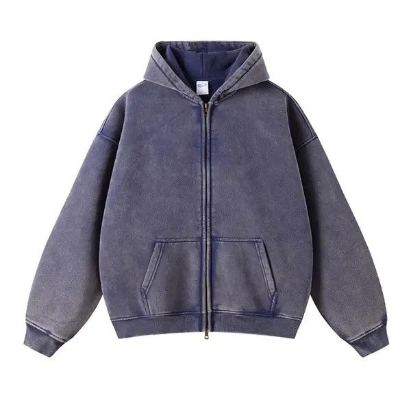 VIBE Washed Distressed Loose Zipper Hoodie Sweatshirt y2k Size US M / EU 48-50 / 2 - 1 Thumbnail