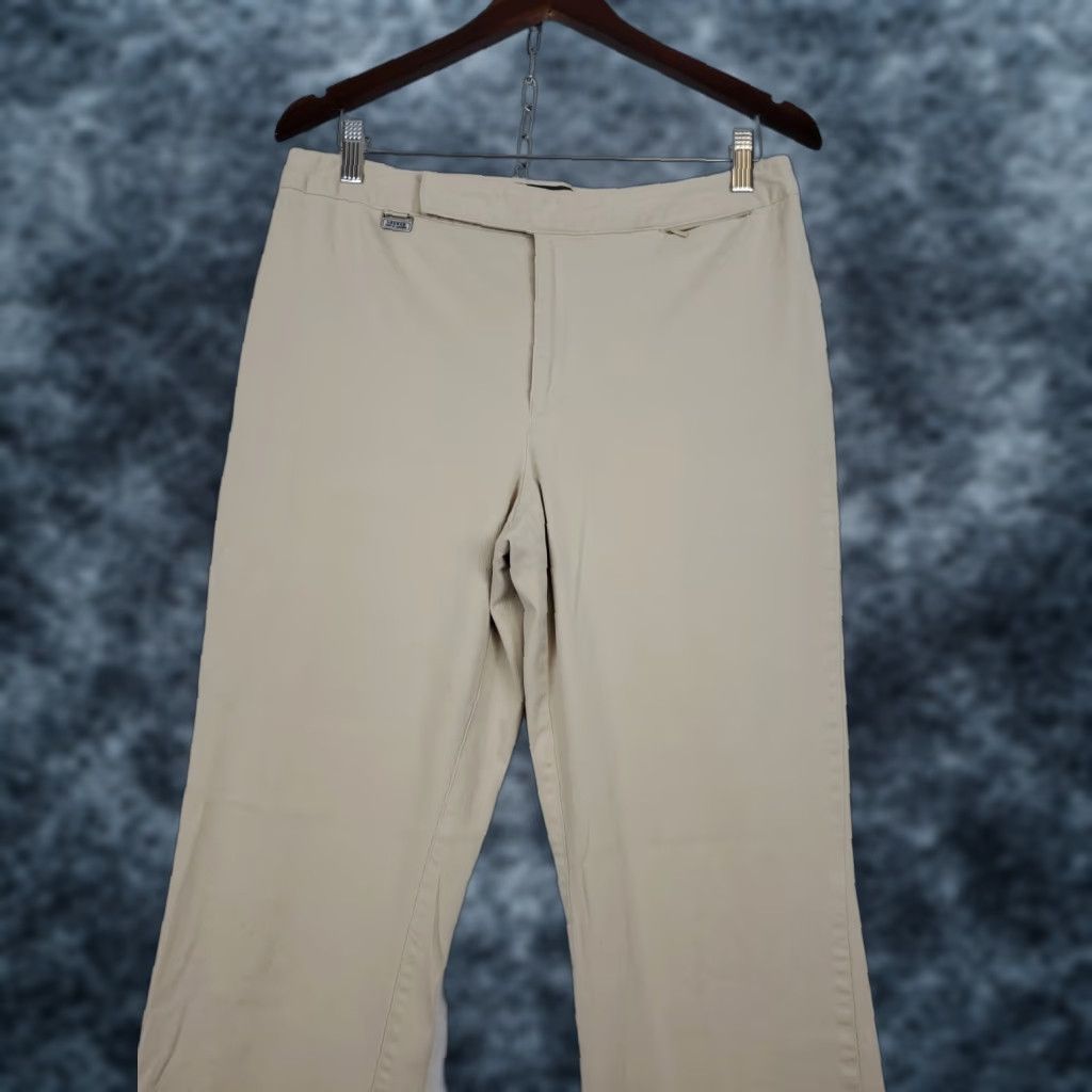 Ralph Lauren VINTAGE? No. Ralph Lauren LRL Straight Wide Leg Dress Pants Tan Brown Women 12 Cotton Knit Zipper Flat Front Regular Rise Medium? Size 34" / US 12 / IT 48 - 1 Thumbnail