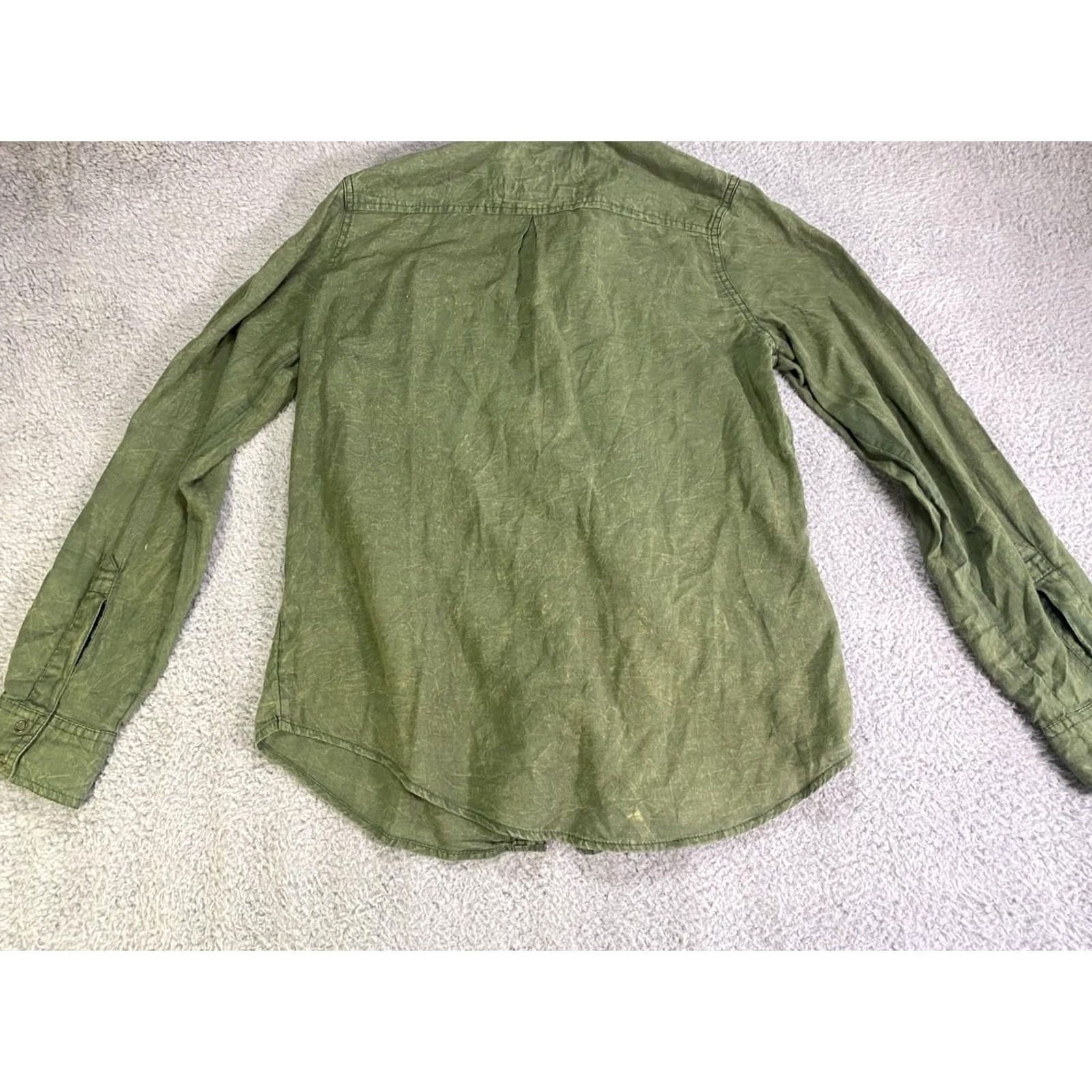 Vintage Arizona Jeans Button-Down Shirt Mens Small Green Long Sleeve Solid LS Cotton Size US 29 - 2 Thumbnail