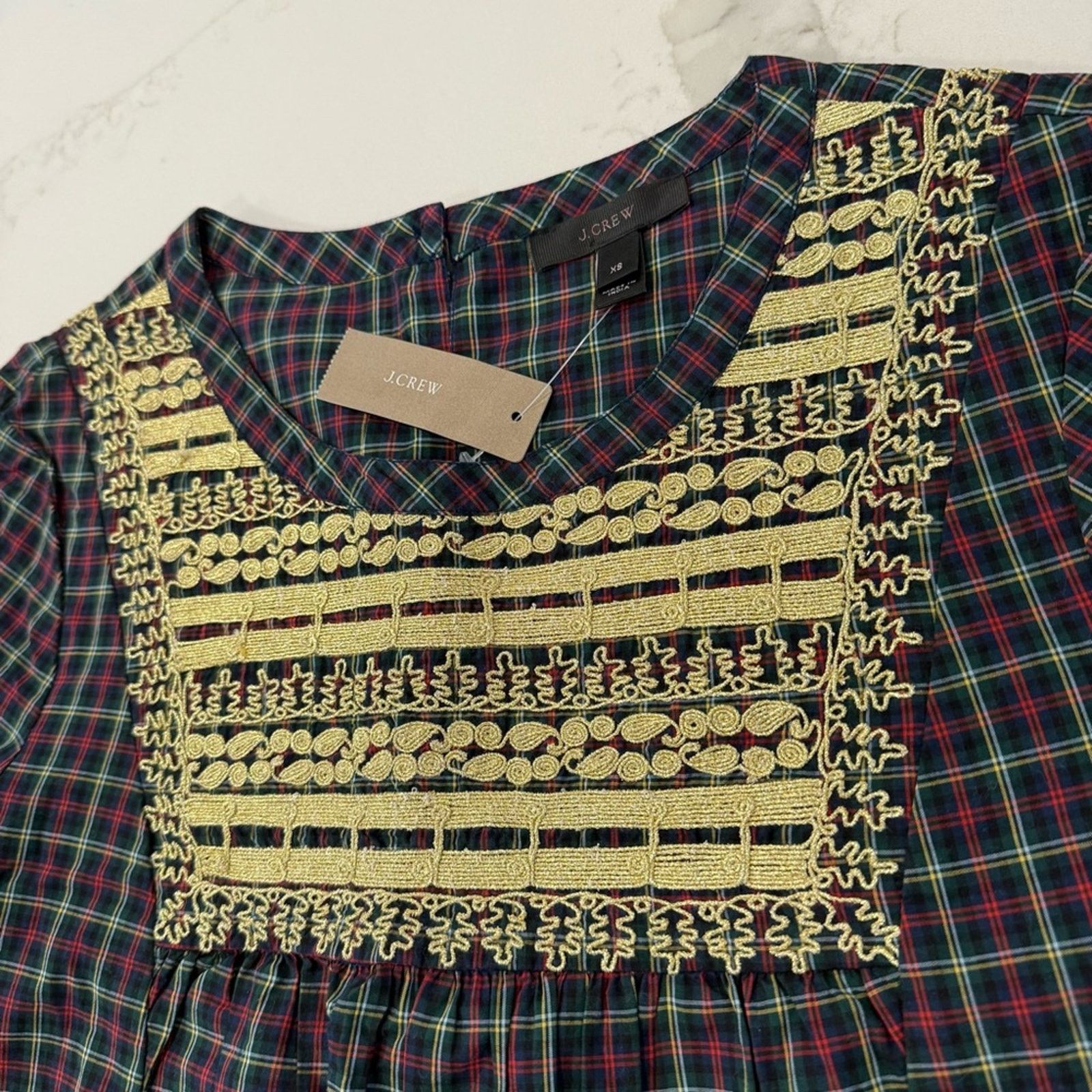 J.Crew J. Crew NWT Embroidered Plaid Peasant Holiday Top Womens XS Size XS / US 0-2 / IT 36-38 - 6 Thumbnail