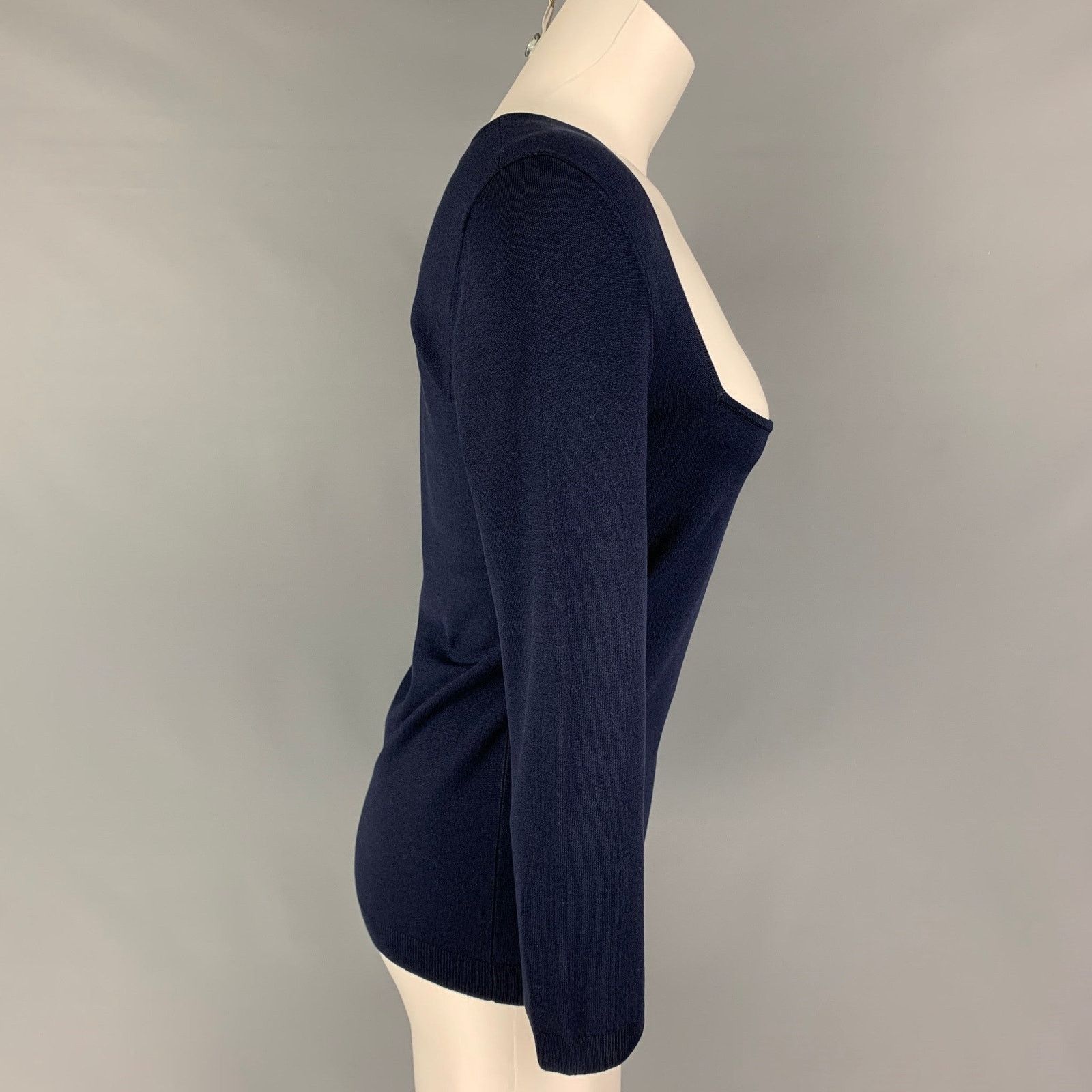 Ralph Lauren M Navy Silk Blend Long Sleeve Pullover Size M / US 6-8 / IT 42-44 - 2 Thumbnail