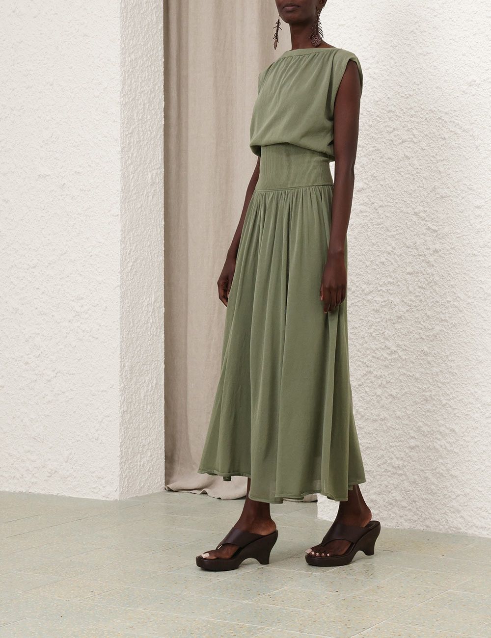 Zimmermann oc11z0226 Illuminate Gathered Skirt In Olive Size 34" / US 12 / IT 48 - 3 Thumbnail