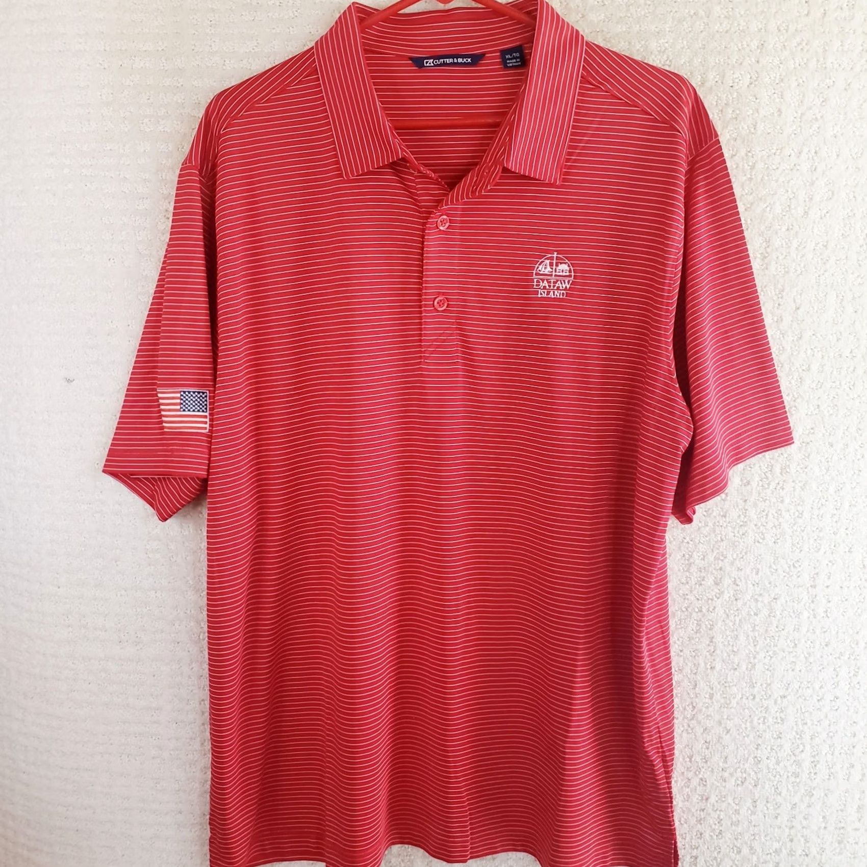 Vintage Cutter and Buck Polo Shirt Men XL Red Striped Short Sleeve Logo Flag Dataw Isl Shirt Size US XL / EU 56 / 4 - 2 Thumbnail