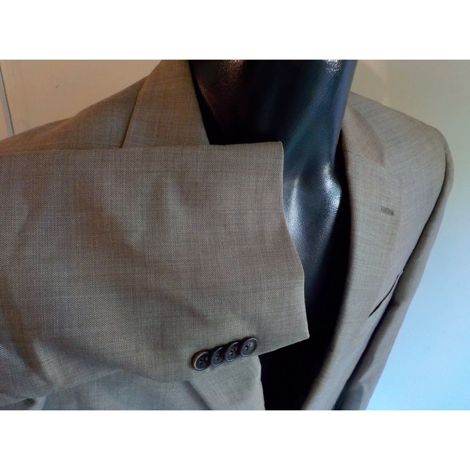 Tommy Hilfiger TOMMY HILFIGER Suit 2 Button Wool Flat Front Pants SZ 38L 33X30 Dark Beige Mens Size 38R - 4 Thumbnail
