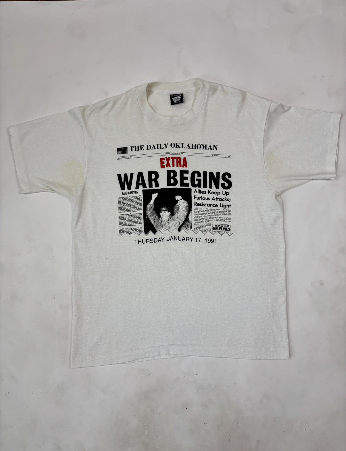 Unsound Rags × Vintage 1991 “War Begins” Saddam Hussein Gulf War Desert Storm Tee Size US XL / EU 56 / 4 - 2 Thumbnail