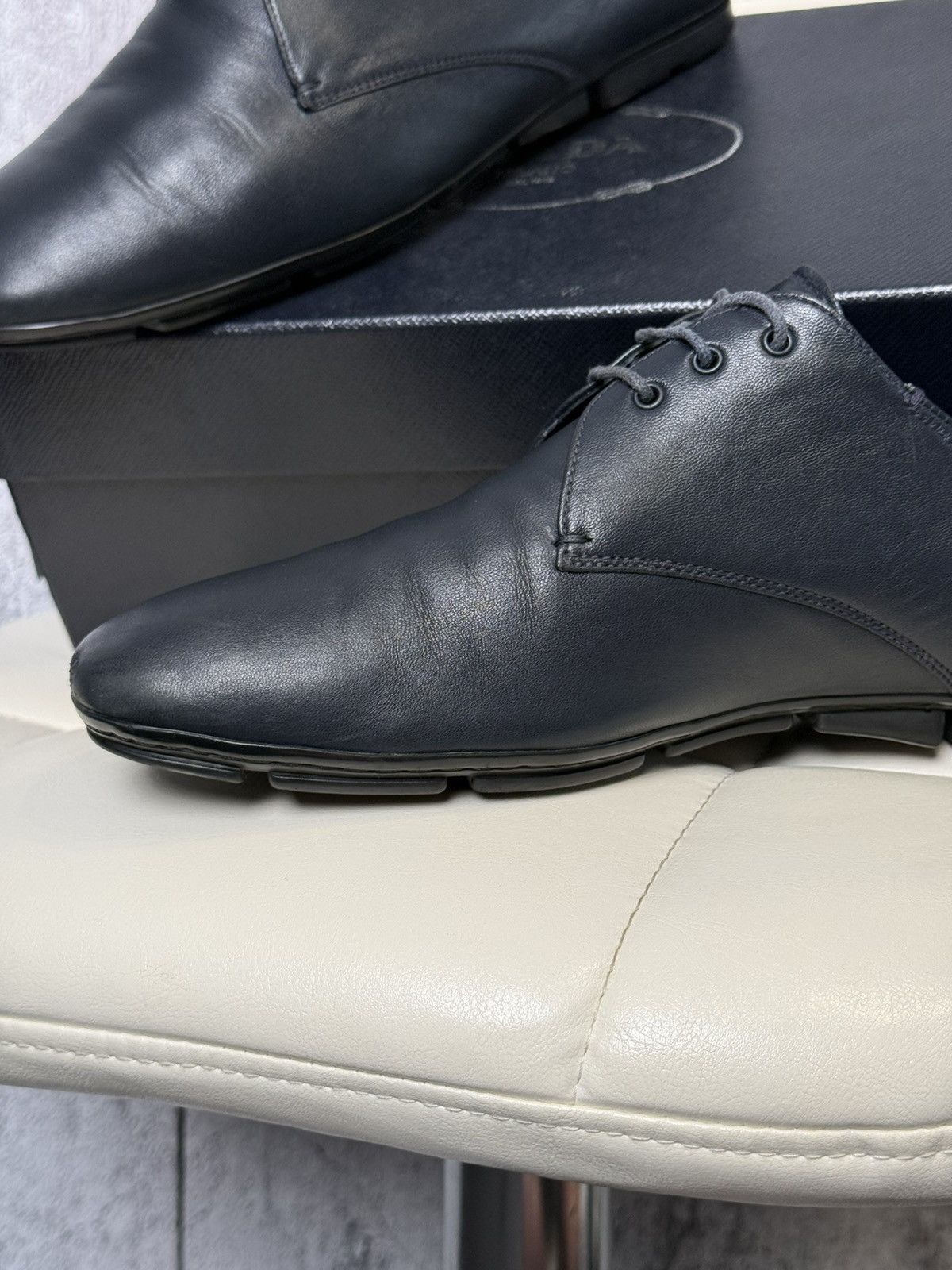 Prada PRADA Navy Leather Lace Up Men’s Shoes With Logo (2ED 034) Size US 11 / EU 44 - 15 Thumbnail