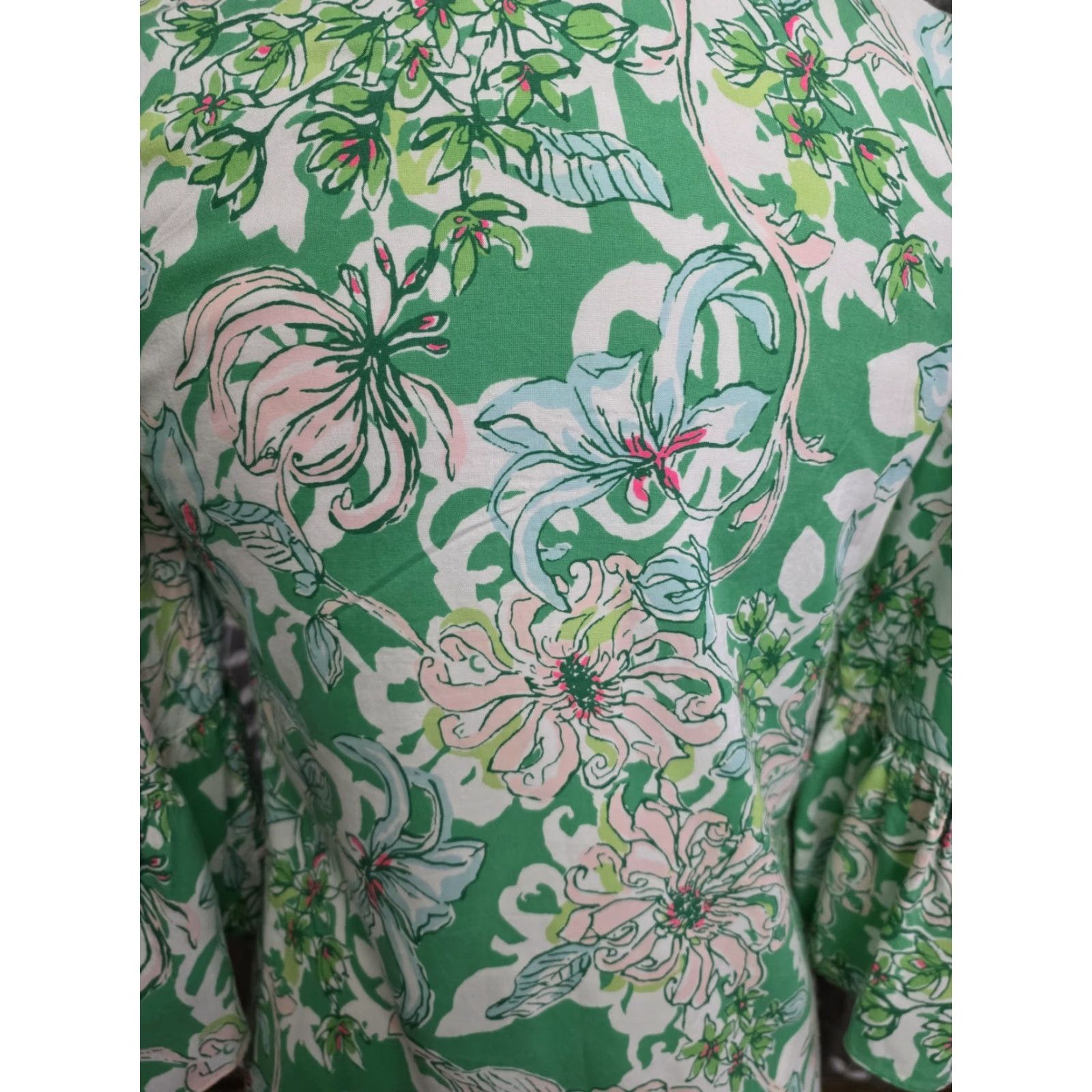 Lilly Pulitzer Lilly Pulitzer Danika 3/4 Sleeve Tunic Dress Spearmint Blossom Green Floral V-Neck Bell Sleeve Short Dress Women Size XXS / US 00 / IT 34 - 4 Thumbnail