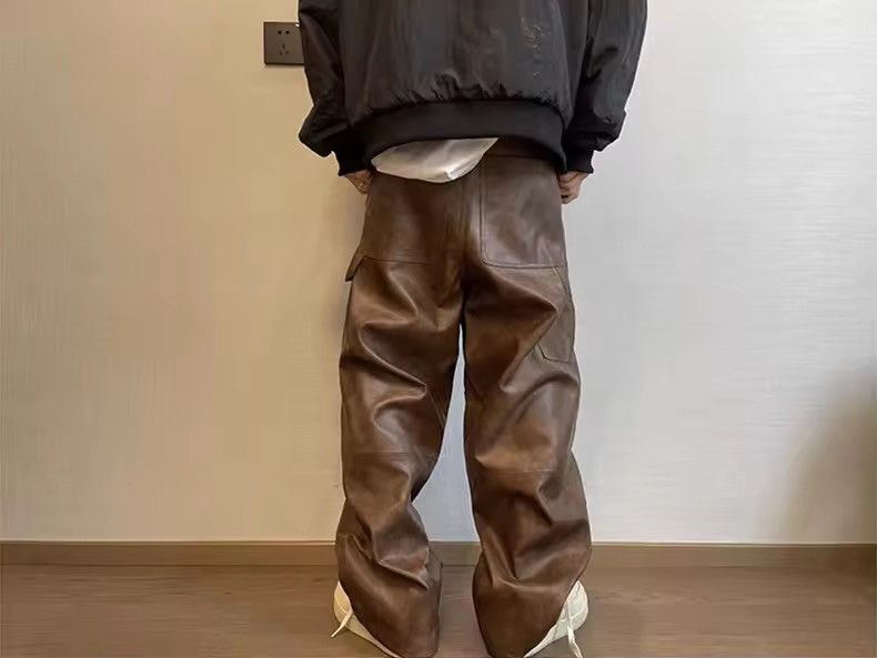 Leather Washed Brown Soft Pu Leather Pant Size US 31 - 4 Thumbnail
