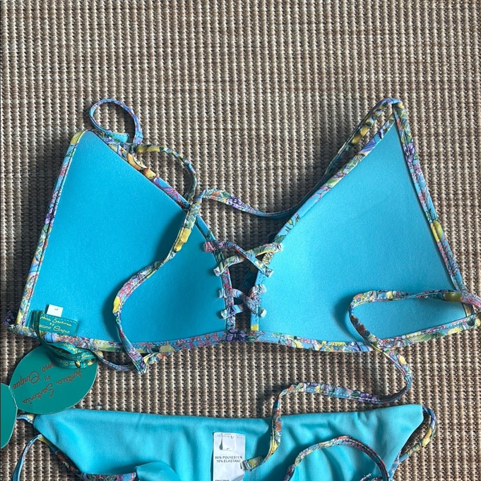 Other NWT Antica Sartoria Positano Blue Floral String Tie Bikini L Size ONE SIZE - 5 Thumbnail