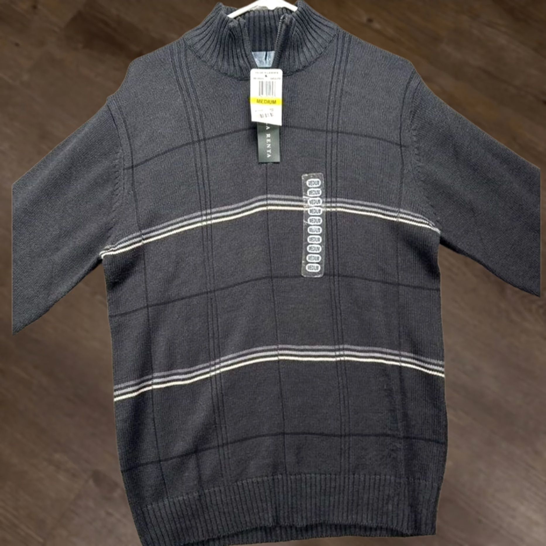 Oscar De La Renta Oscar de la Renta Sweater Pullover Quarter Zip Black Plaid Mens Medium NEW Size US M / EU 48-50 / 2 - 1 Thumbnail
