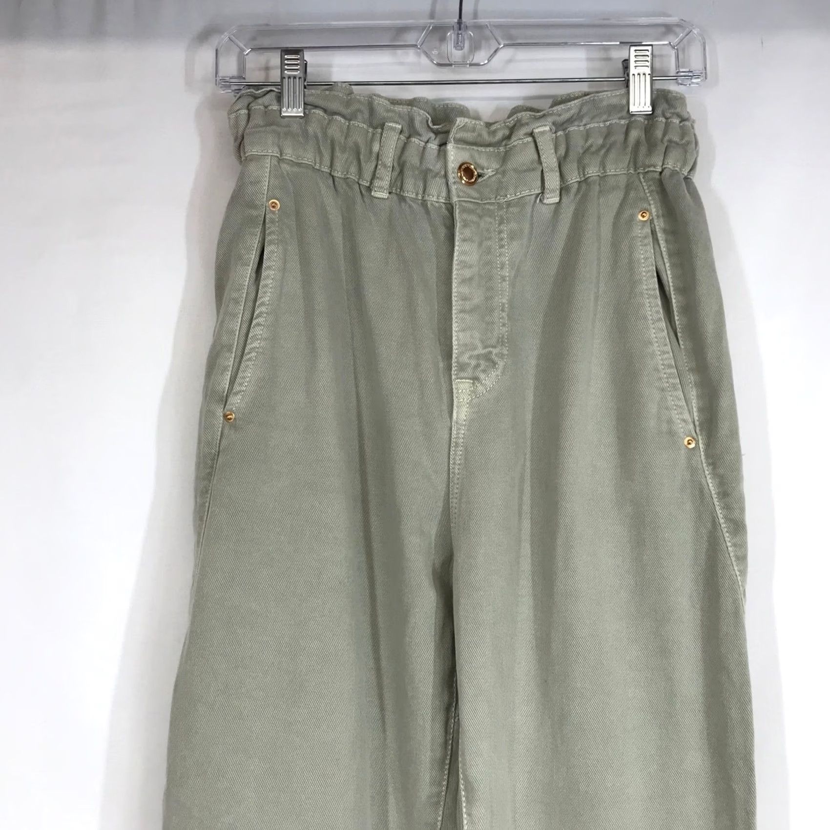 Zara Zara Pants Olive Green Lightweight Paperbag Waist Casual Comfort Size 4 Women Size 27" / US 4 / IT 40 - 2 Thumbnail