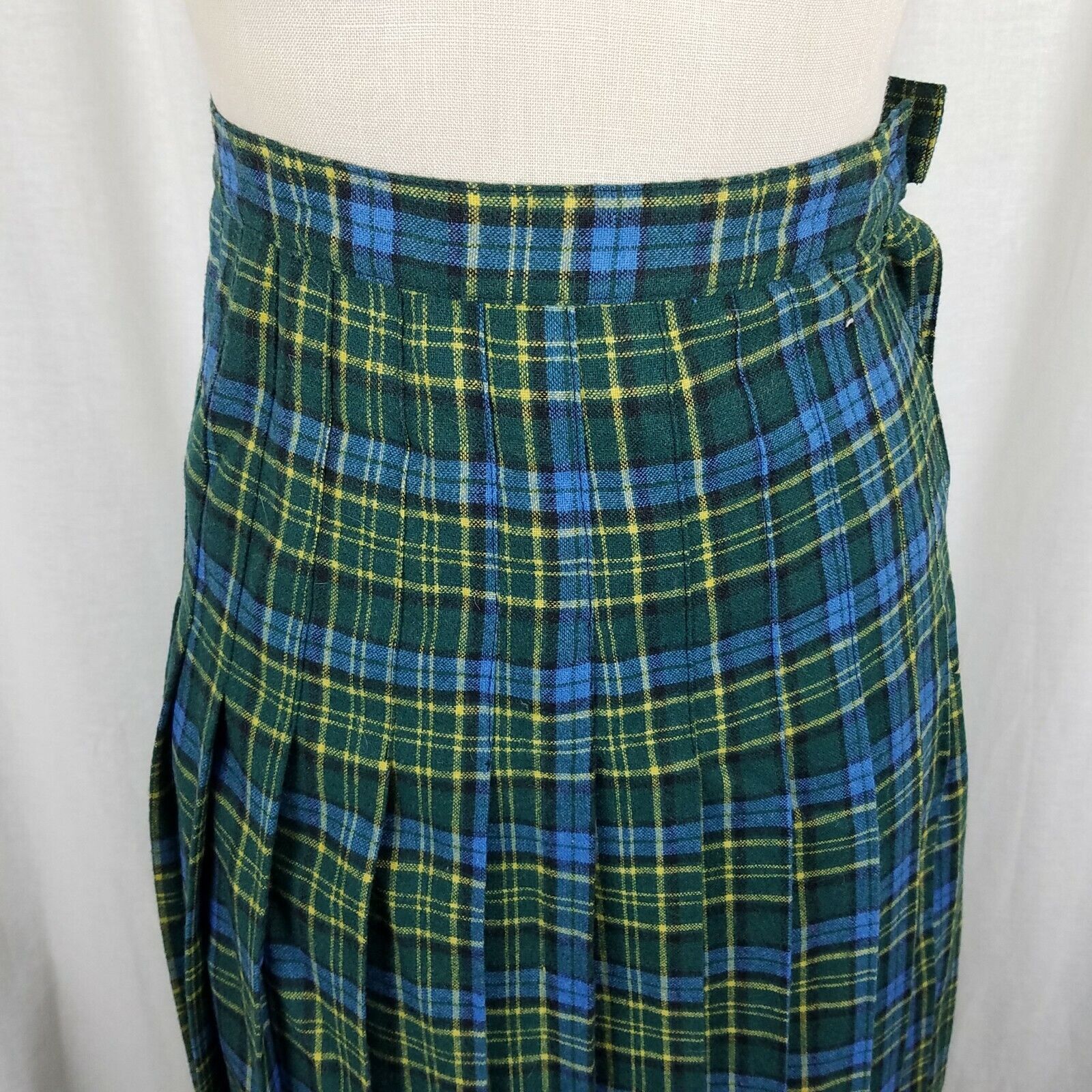Vintage Vtg Crazy Horse Wool Tartan Plaid Pleated Midi Skirt Sz 5/6 Size 28" / US 6 / IT 42 - 2 Thumbnail