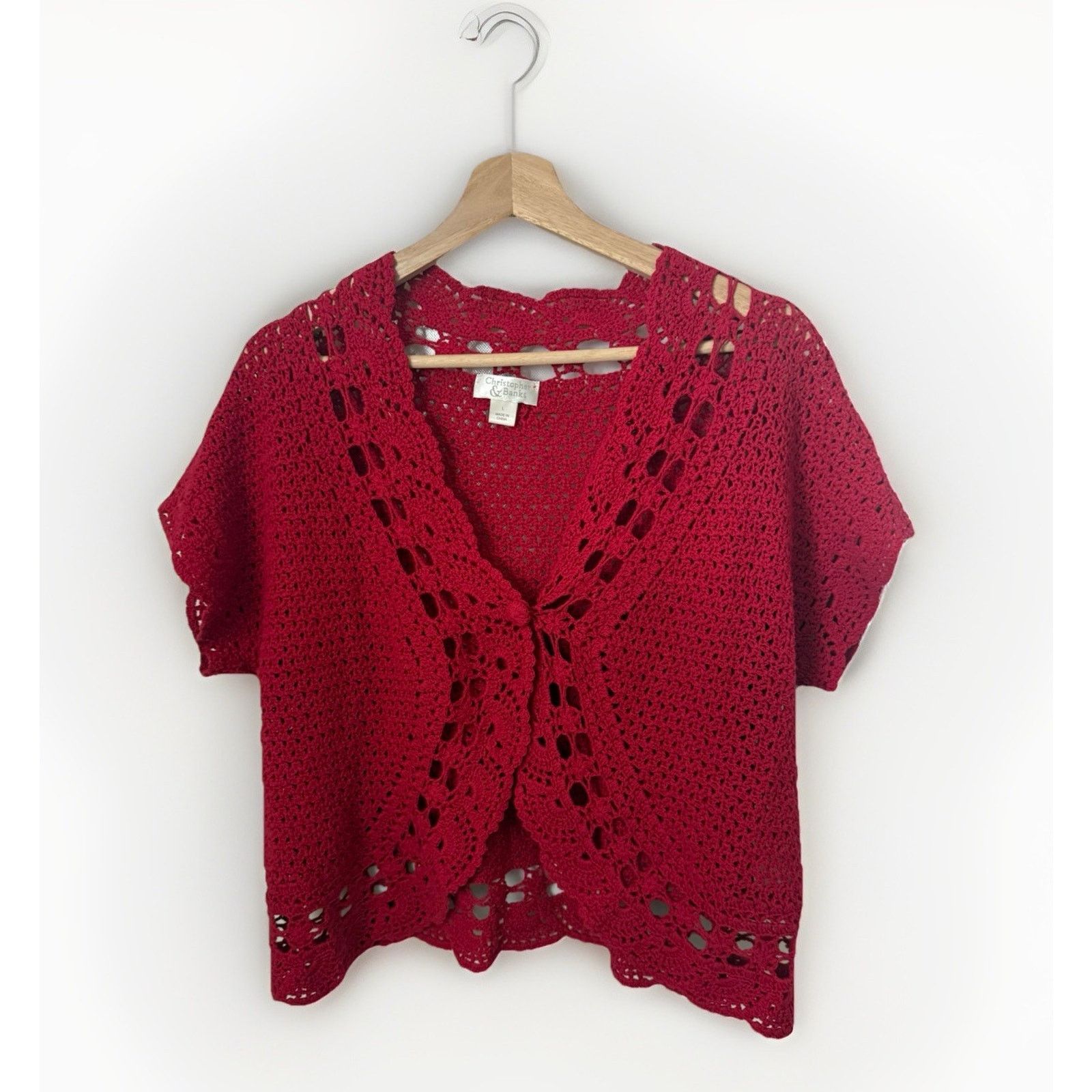 Other Cardigan Sweater Red Boho Crochet Cottagecore Doily Granny Size L / US 10 / IT 46 - 1 Thumbnail