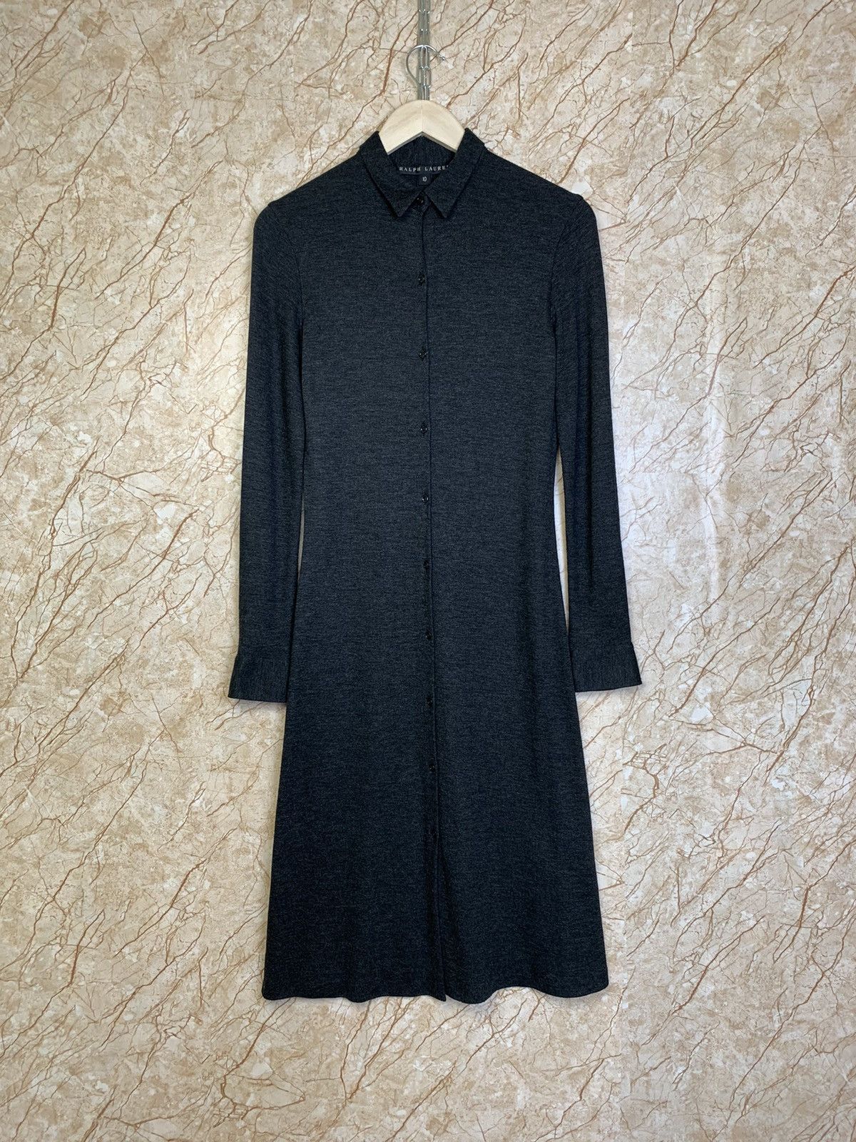 image of Ralph Laurent Black Label L/s Midi Shirt Dress Made In Italy in Dark Gray, Women's (Size Large)