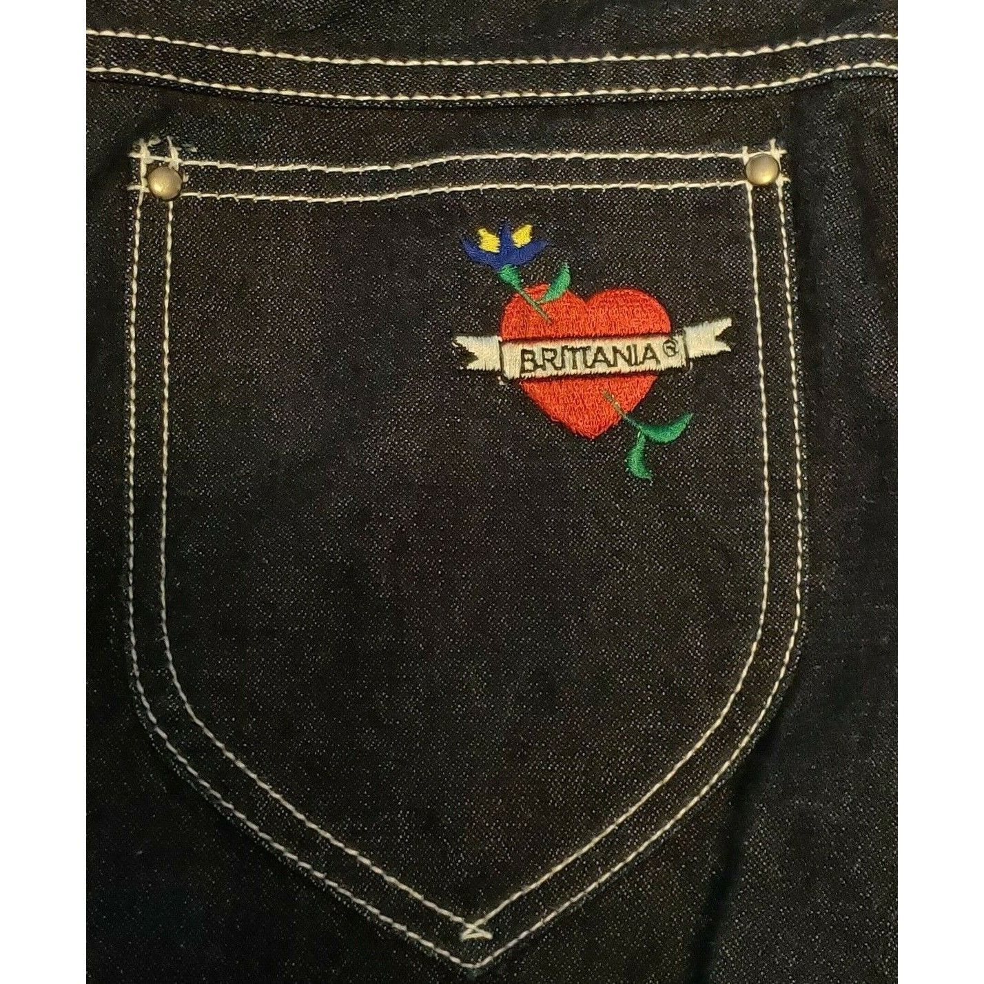 Vintage Vtg Brittania Baggy Jeans Womens 13 High Rise Wide Leg Embro Size 29" - 4 Thumbnail