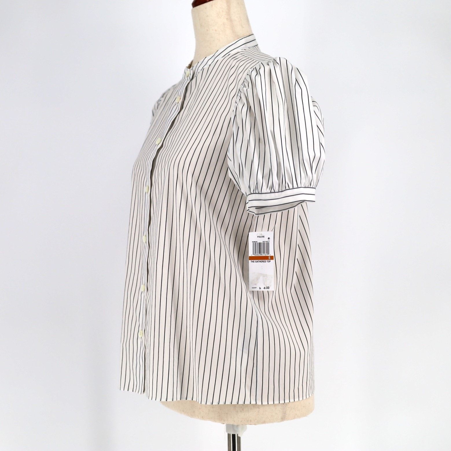 Frame Women White Pinstripe Cotton The Gathered Top Size S