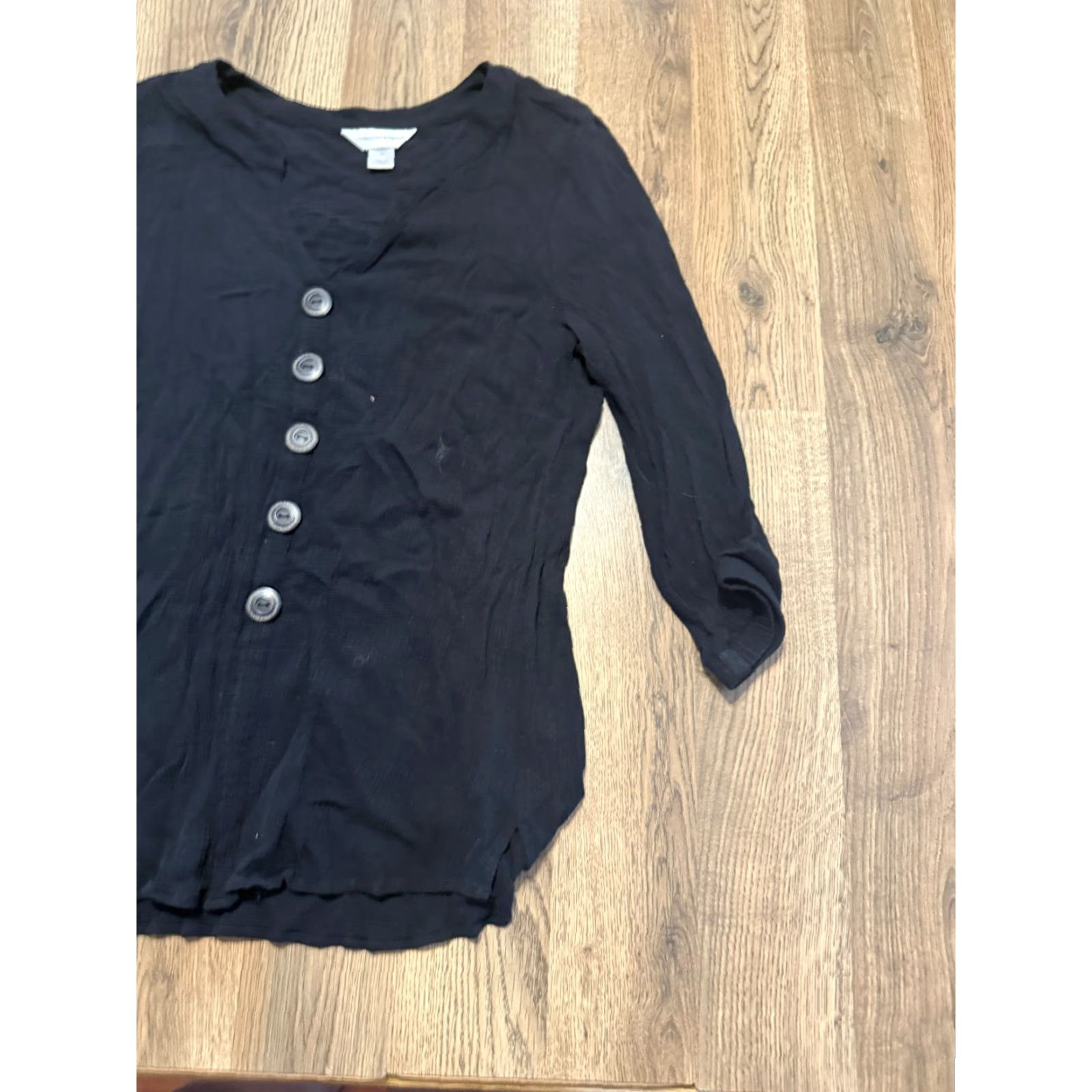 Vintage Christopher & Banks Shirt Women's Size M Black Long Sleeve V-neck Buttons Size M / US 6-8 / IT 42-44 - 4 Thumbnail
