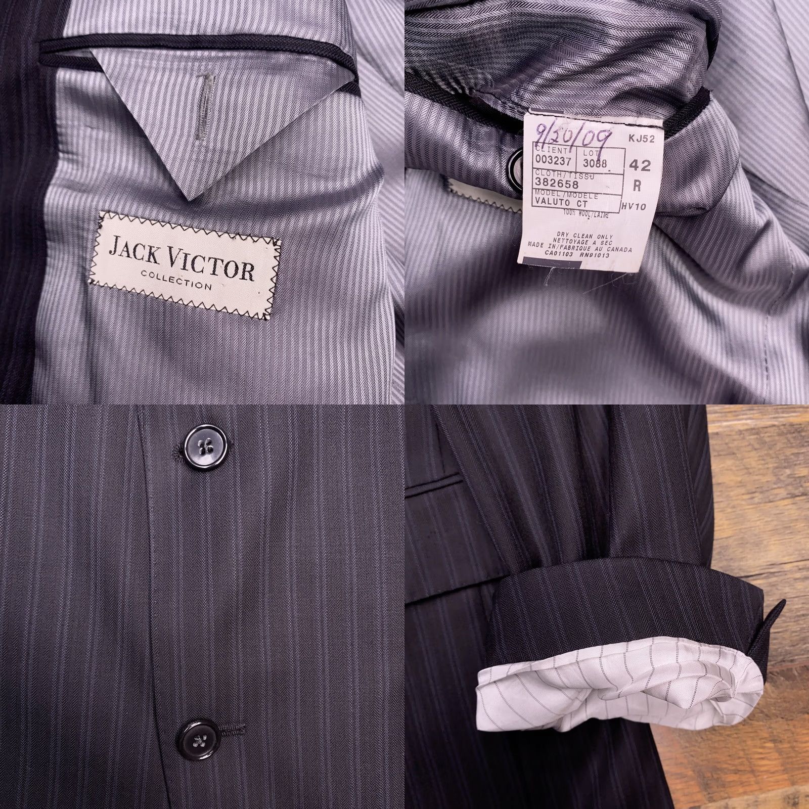 Jack Victor Jack Victor 2 Piece Suit Black Striped Pants 36x29 Cuffed Canada Wool 110 Super 2 Piece Mens Regular Formal Wedding Size 42R - 8 Thumbnail