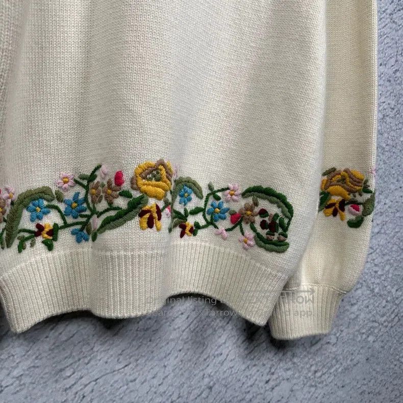 Gucci Gucci Cream Embroidered Sweater with Lantern Sleeves. Size US XL / EU 56 / 4 - 4 Thumbnail