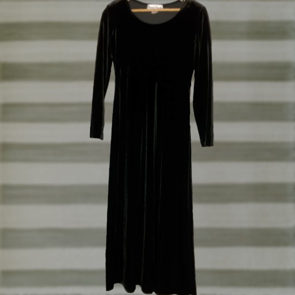 Velour VINTAGE Ronni Nicole Petite Dress Black Velour Stretch 1990s Witchy Gothic Gig Party Women 6P Size M / US 6-8 / IT 42-44 - 1 Thumbnail