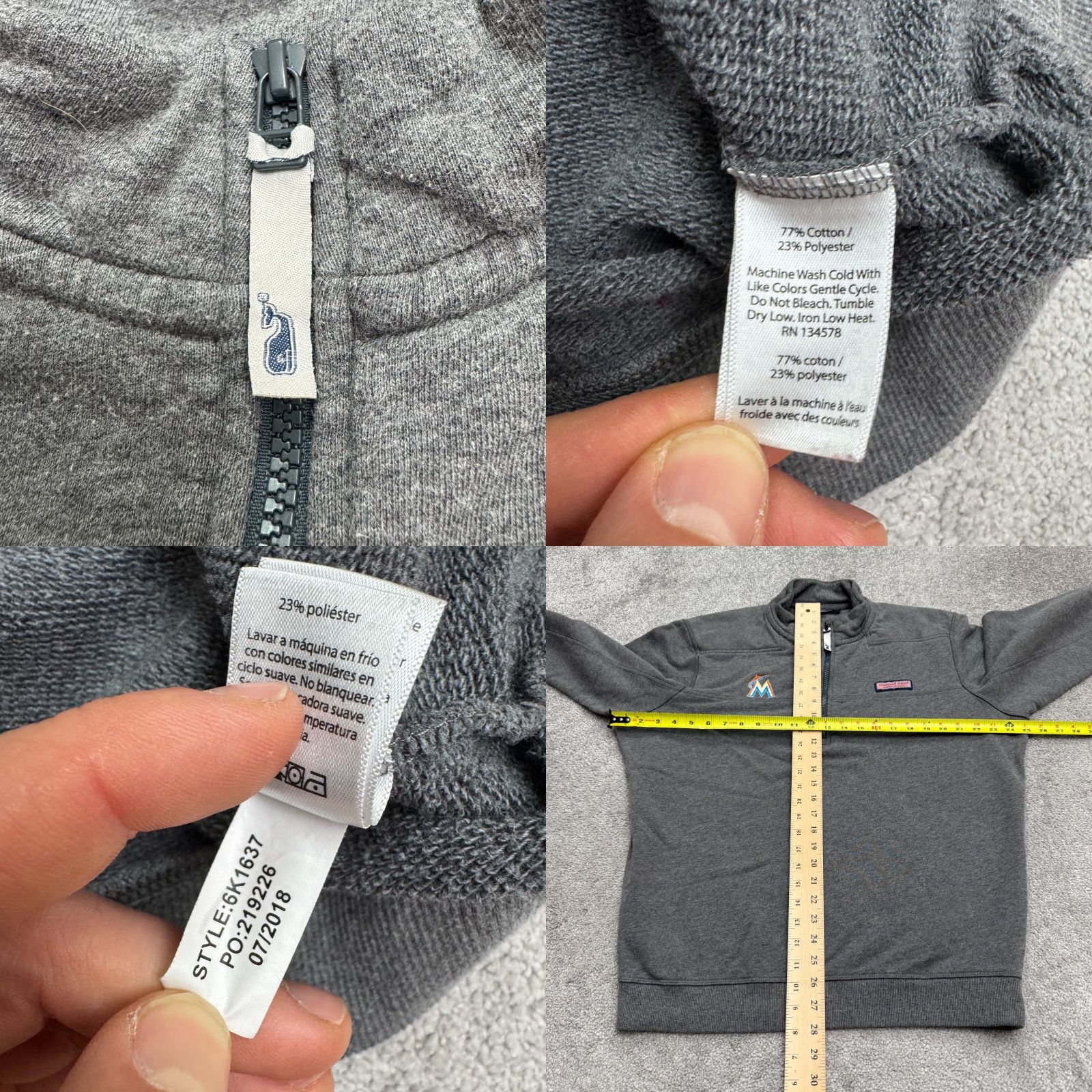 Vineyard Vines Vineyard Vines Miami Marlins 1/4 Zip Pullover Sweatshirt Mens Medium Gray Fleece Size M / US 6-8 / IT 42-44 - 8 Thumbnail