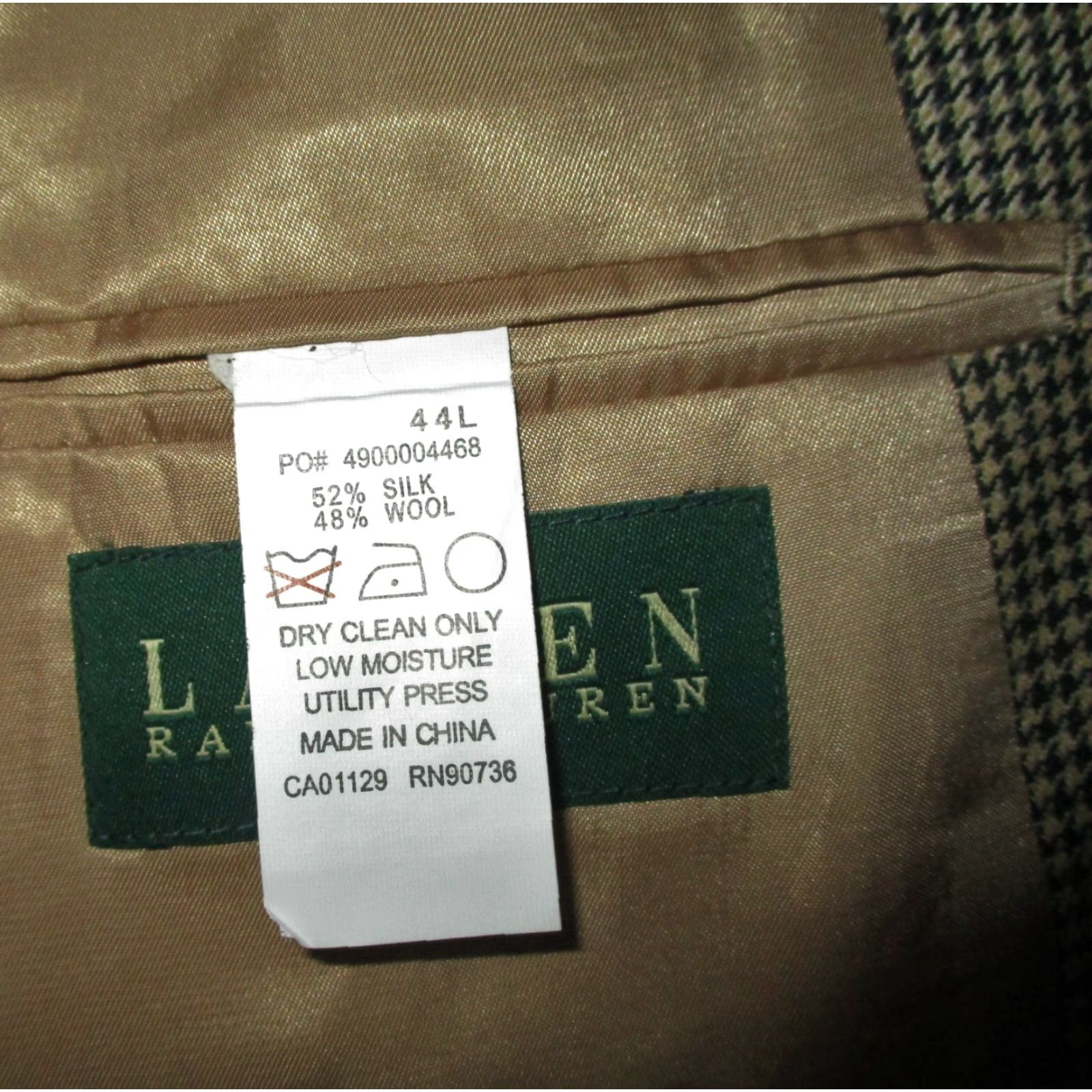 Ralph Lauren LAUREN Ralph Lauren Tan Brown Silk Wool Blazer Jacket 44L Men Blazer Classic Two-Button Single-Breasted Check Vintage No Size 44R - 6 Thumbnail