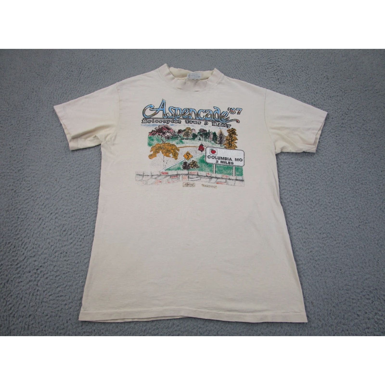 Hanes VINTAGE Hanes T-Shirt Shirt Mens M Beige 1980s 1990s Grunge Biker Americade Aspencade USA Rock Motorcycle Shirt Mens Size US M / EU 48-50 / 2 - 3 Thumbnail