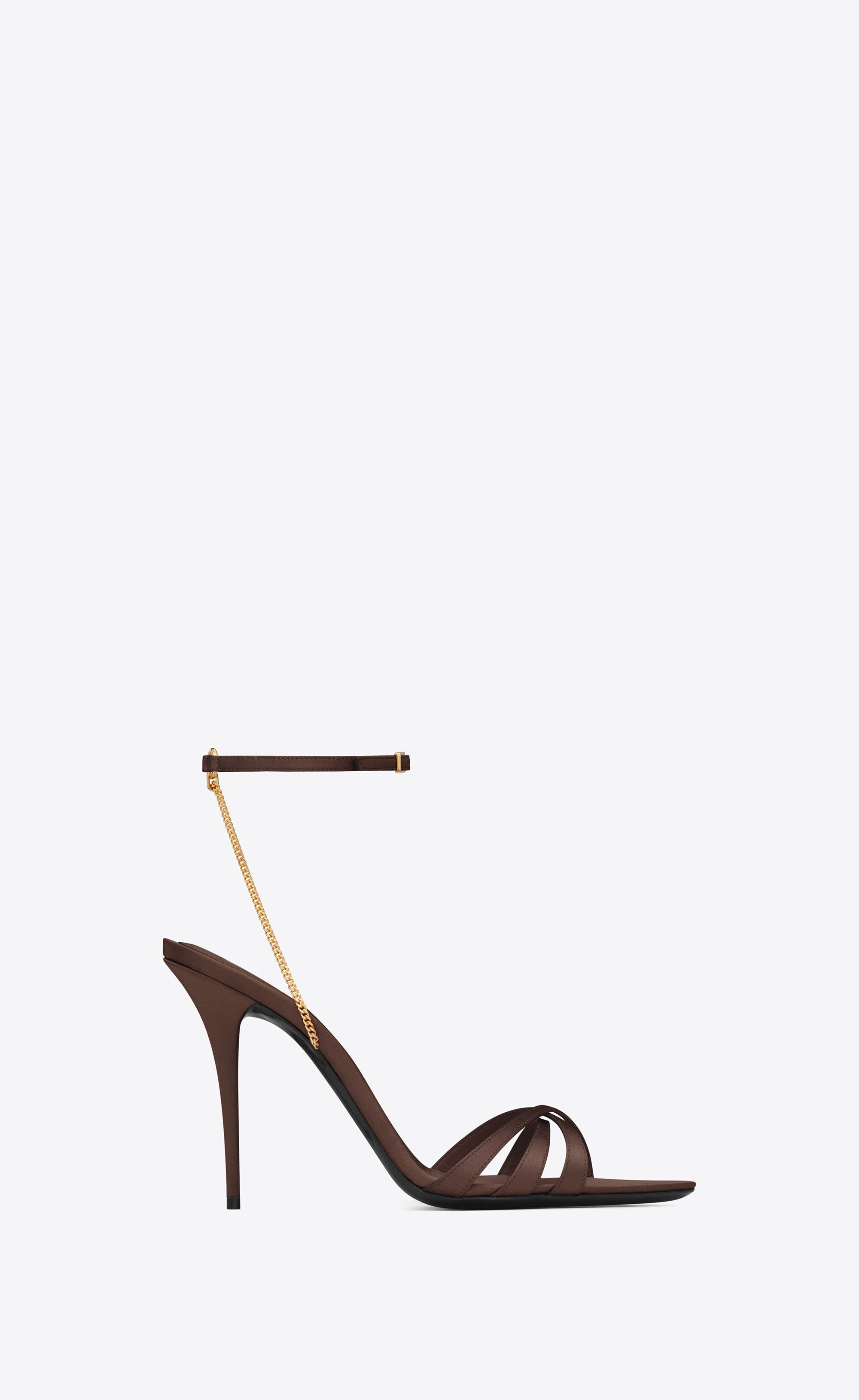 Saint Laurent Paris o1tp1o0125 Melody Sandals in Crepe Satin in Dark Chocolate Size US 10 / IT 40 - 1 Thumbnail