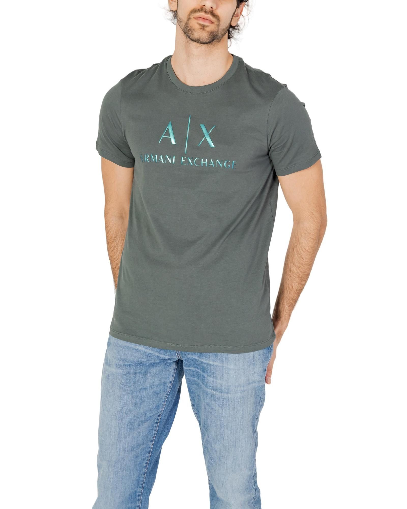 Image of Armani Exchange Printed Round Neck T-Shirt in Green, Men's (Size Small)