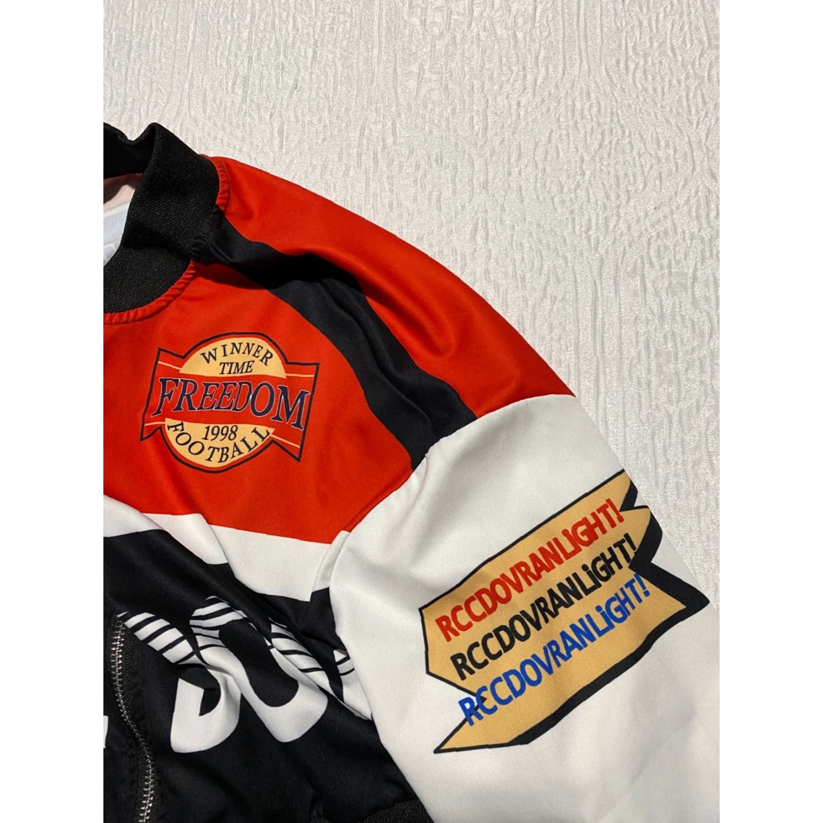 Shein SHEIN Women's ICON Graphic Drop Shoulder Jacket Red White Size M Polyester Bomber Jacket Multicolor Womens M Jacket Size M / US 6-8 / IT 42-44 - 6 Thumbnail