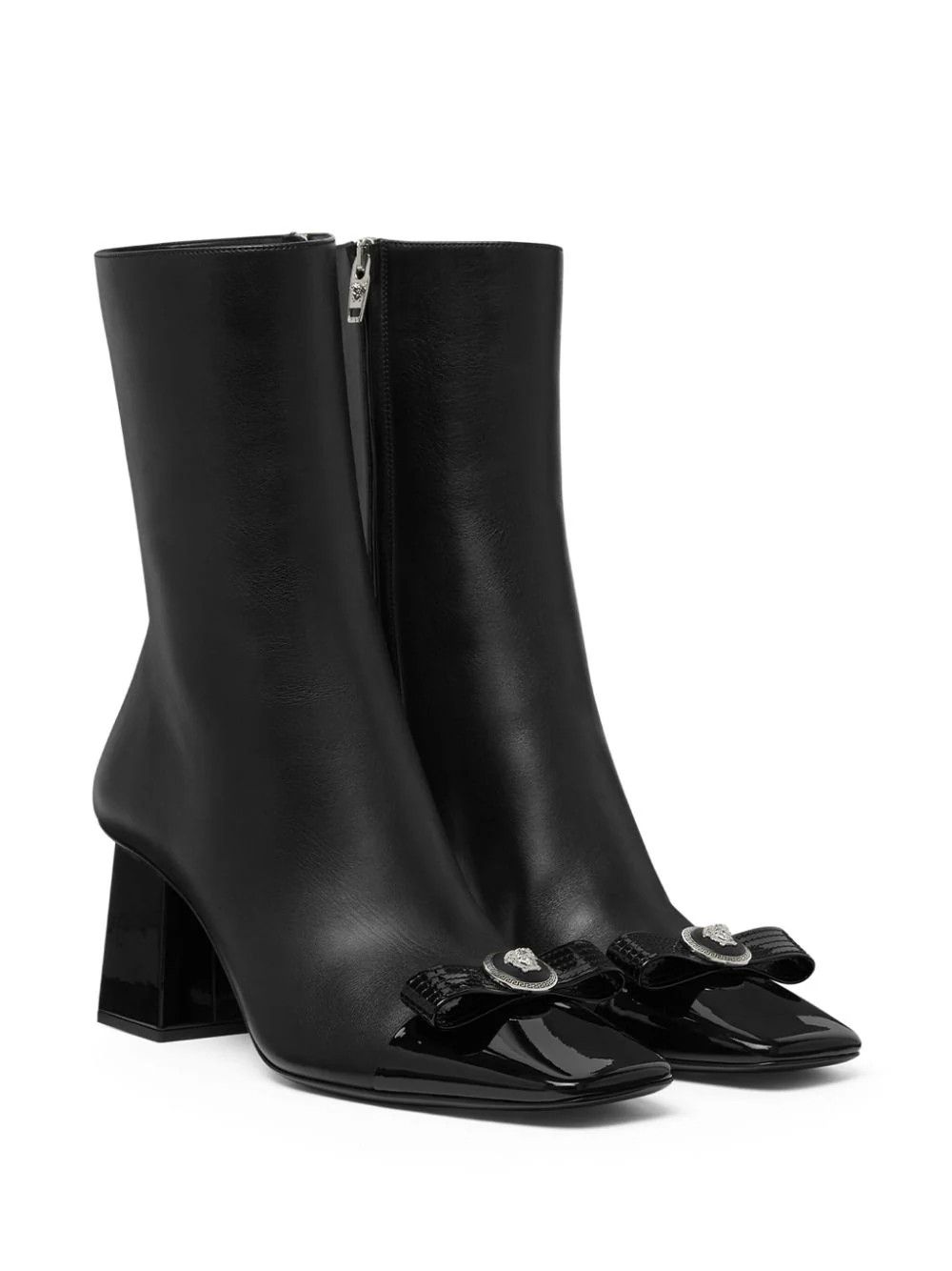 Versace o1s22i1n1024 Gianni Ribbon Leather Ankle Boots in Black Size US 7 / IT 37 - 2 Thumbnail