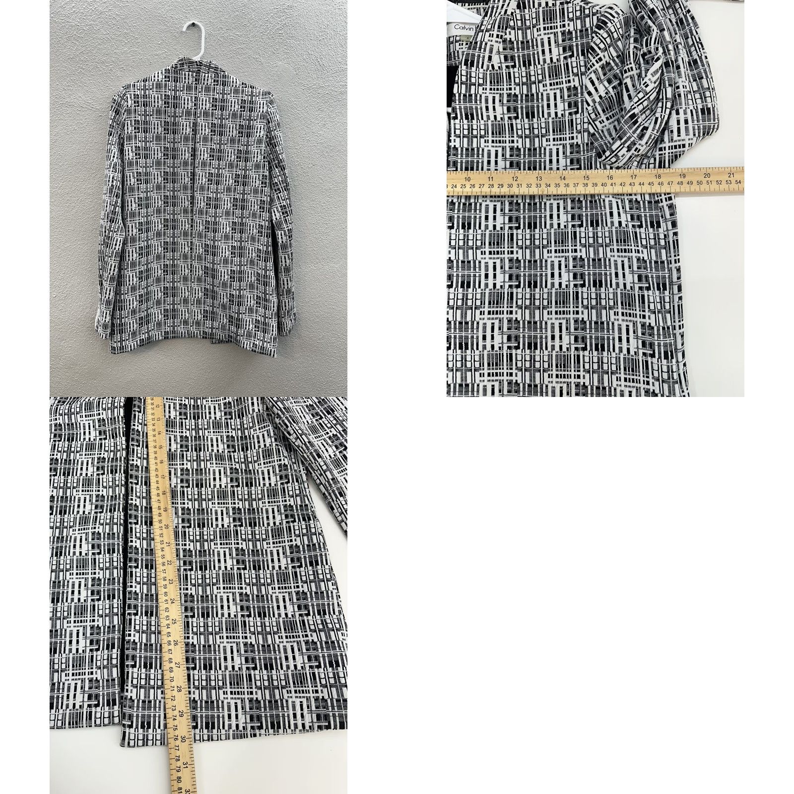 Calvin Klein Calvin Klein Womens Blazer Size 6 Black White Abstract Open Front Geometric Classic Jacket Womens Size M / US 6-8 / IT 42-44 - 9 Thumbnail