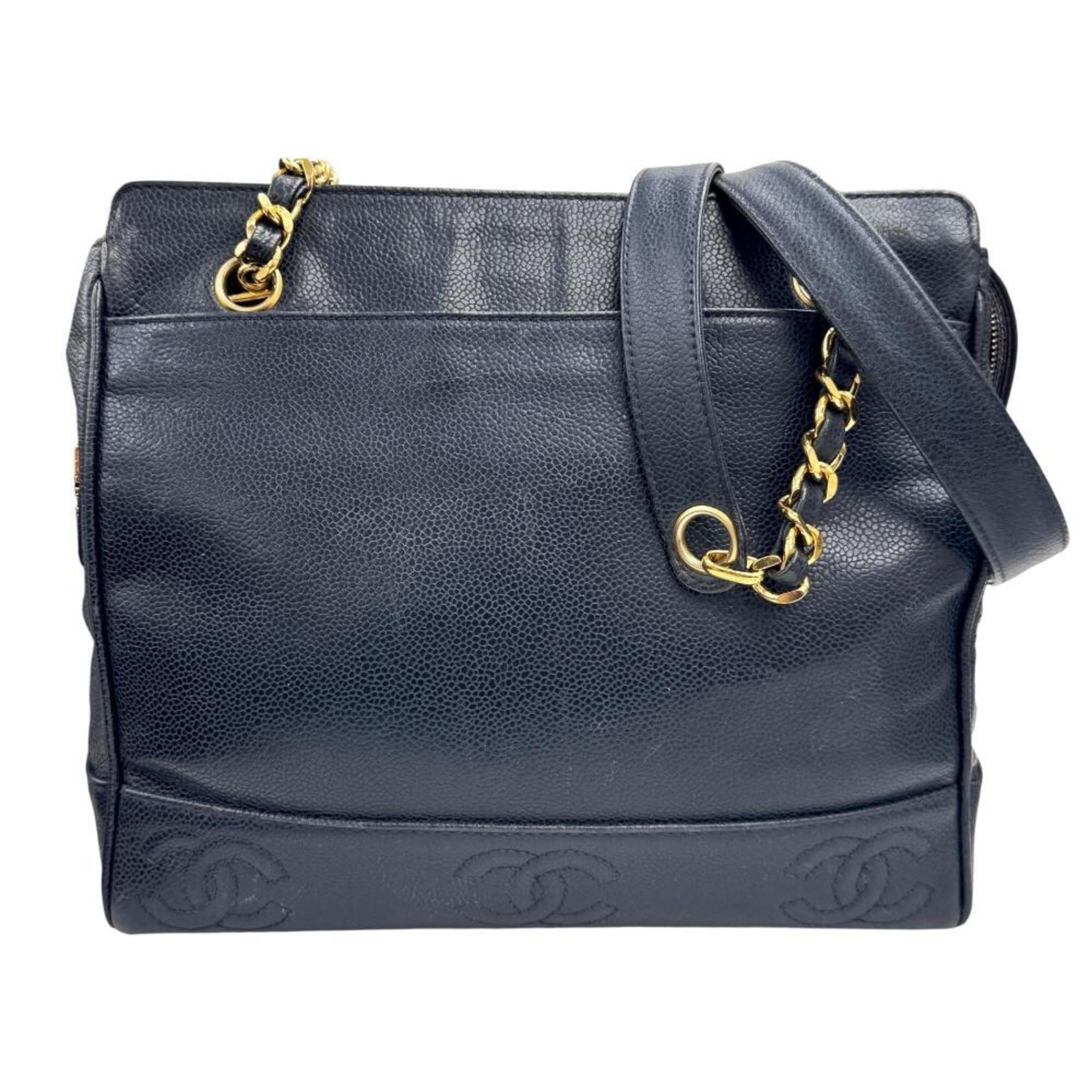 Chanel CHANEL Chain Tote Triple Coco Mark Bag Caviar Leather Navy Women's Size ONE SIZE - 1 Thumbnail