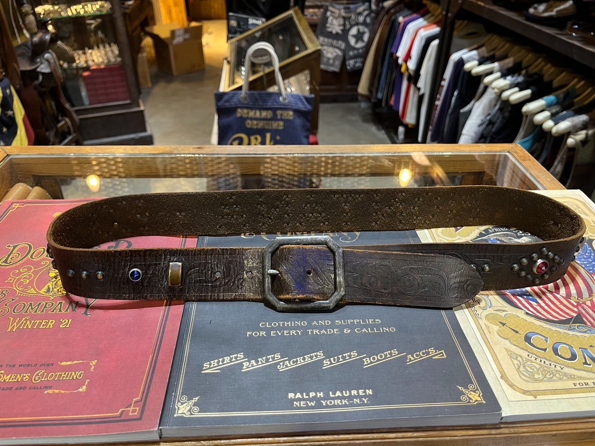RRL Ralph Lauren limited edition montana carved leather belt Size ONE SIZE - 1 Thumbnail