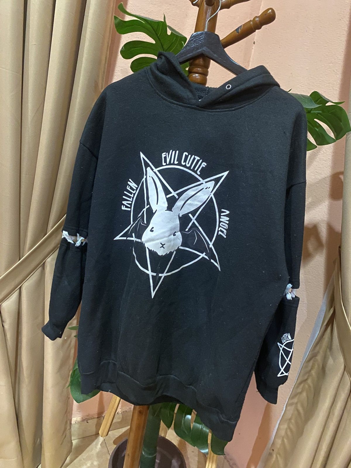 If Six Was Nine Gothic “Evil Cutie” Black Hoodie - Edgy Bunny Pentagram Size US L / EU 52-54 / 3 - 2 Thumbnail
