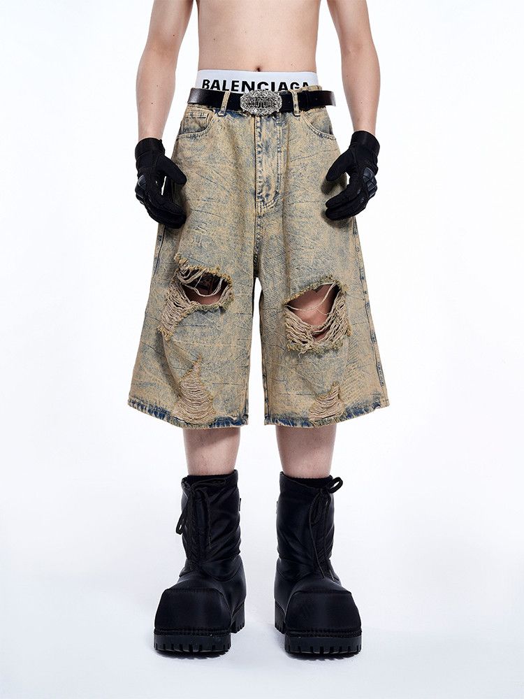Japanese Brand × Vintage Distressed Cropped Undertone Faded Jorts Short Denim Size US 33 - 2 Thumbnail