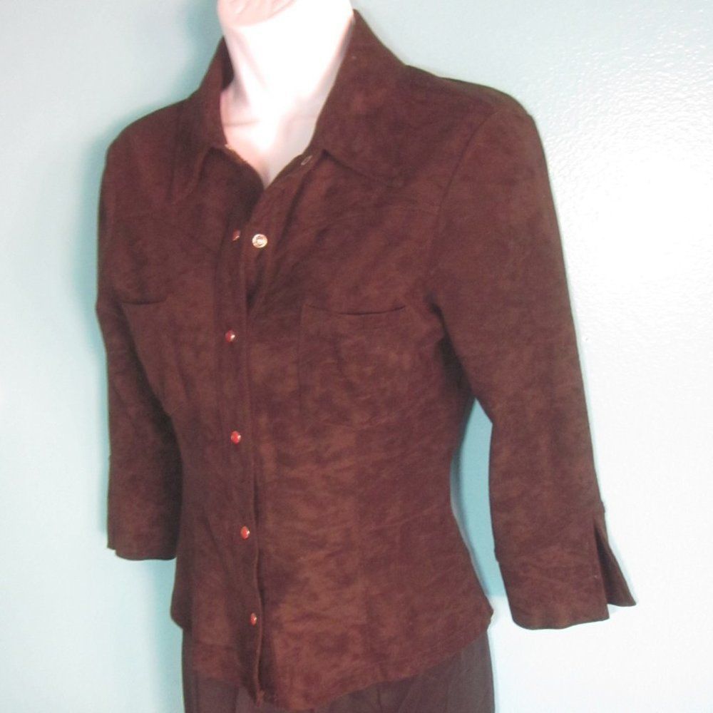Guess Guess True Vintage Fitted Shirt Brown 3/4 Sleeve Trim Size Size M / US 6-8 / IT 42-44 - 7 Thumbnail
